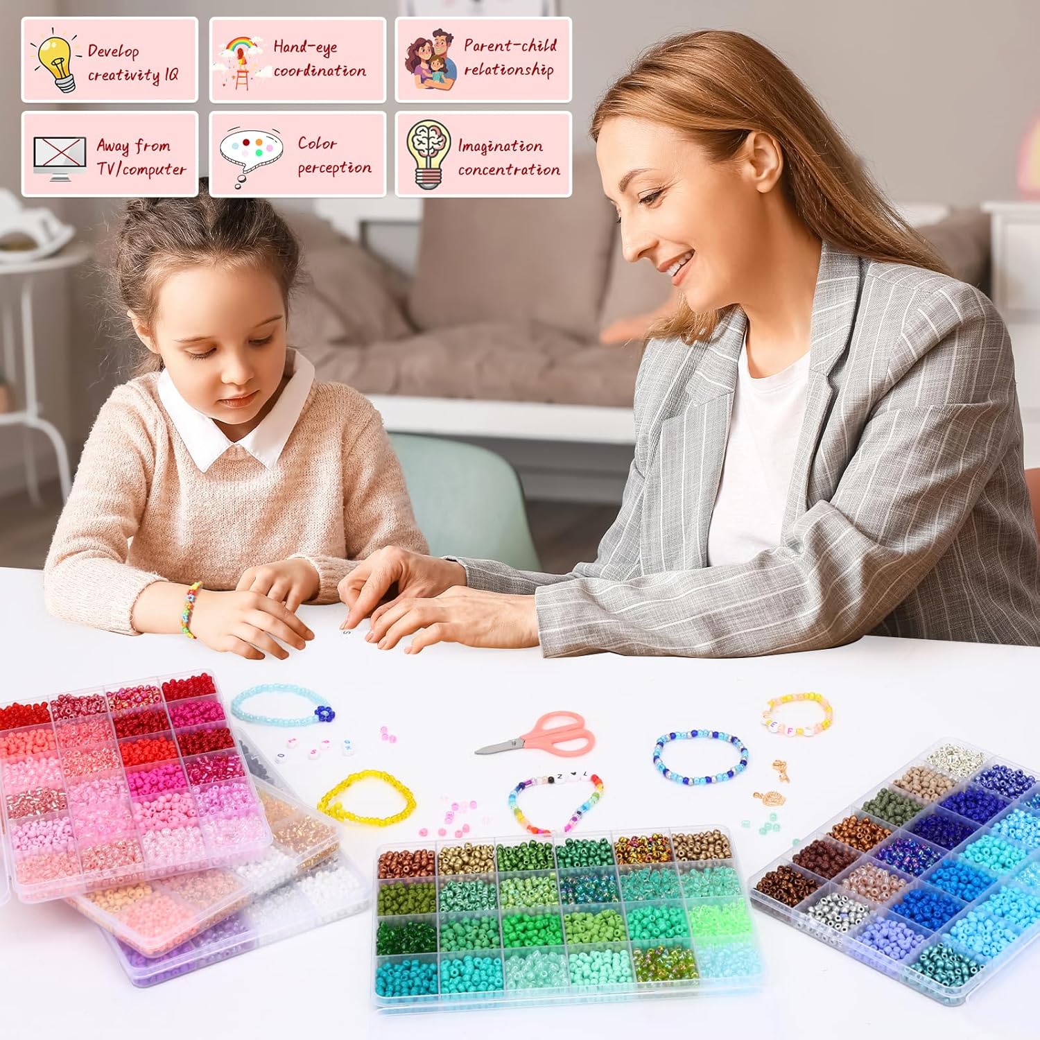 QUEFE 15600pcs 4mm Glass Seed Beads 120 Colors Beads for Bracelet Making Kit Friendship Bracelet Kit with Letter Beads Accessories Charms and Pendants Kit for DIY Jewelry Making Girls Craft - Image 6