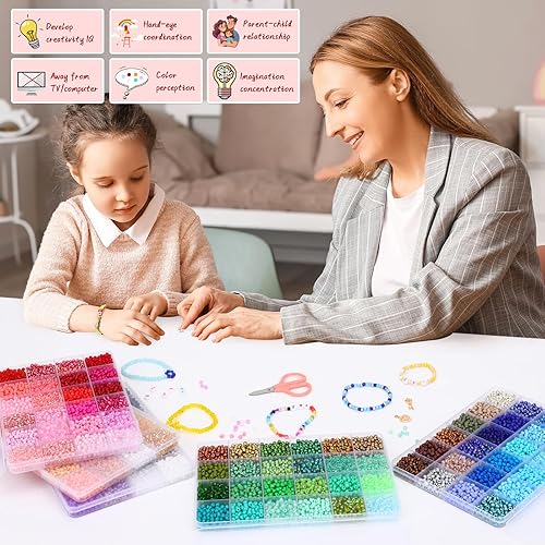 Miniatura 6 de QUEFE 15600 cuentas de semillas de vidrio de 120 colores para fabricación de joyas, cuentas pequeñas de 0.156 pulgadas con accesorios, dijes y