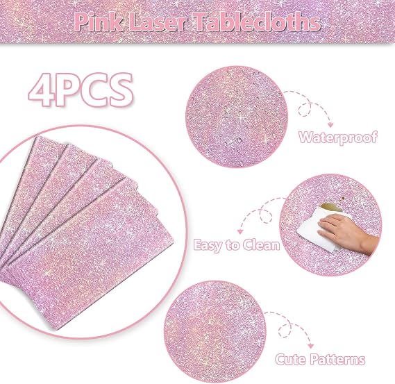 Pink Glitter Table Cloth, 4 Pack Light Pink Tablecloths for Girls Young Lady Birthday Party Supplies Bridal Wedding Decorations, 130 x 220 cm