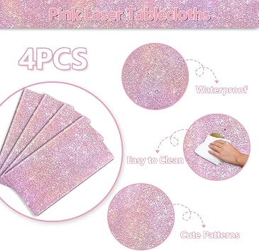 Pink Glitter Table Cloth, 4 Pack Light Pink Tablecloths for Girls Young Lady Birthday Party Supplies Bridal Wedding Decorations, 130 x 220 cm