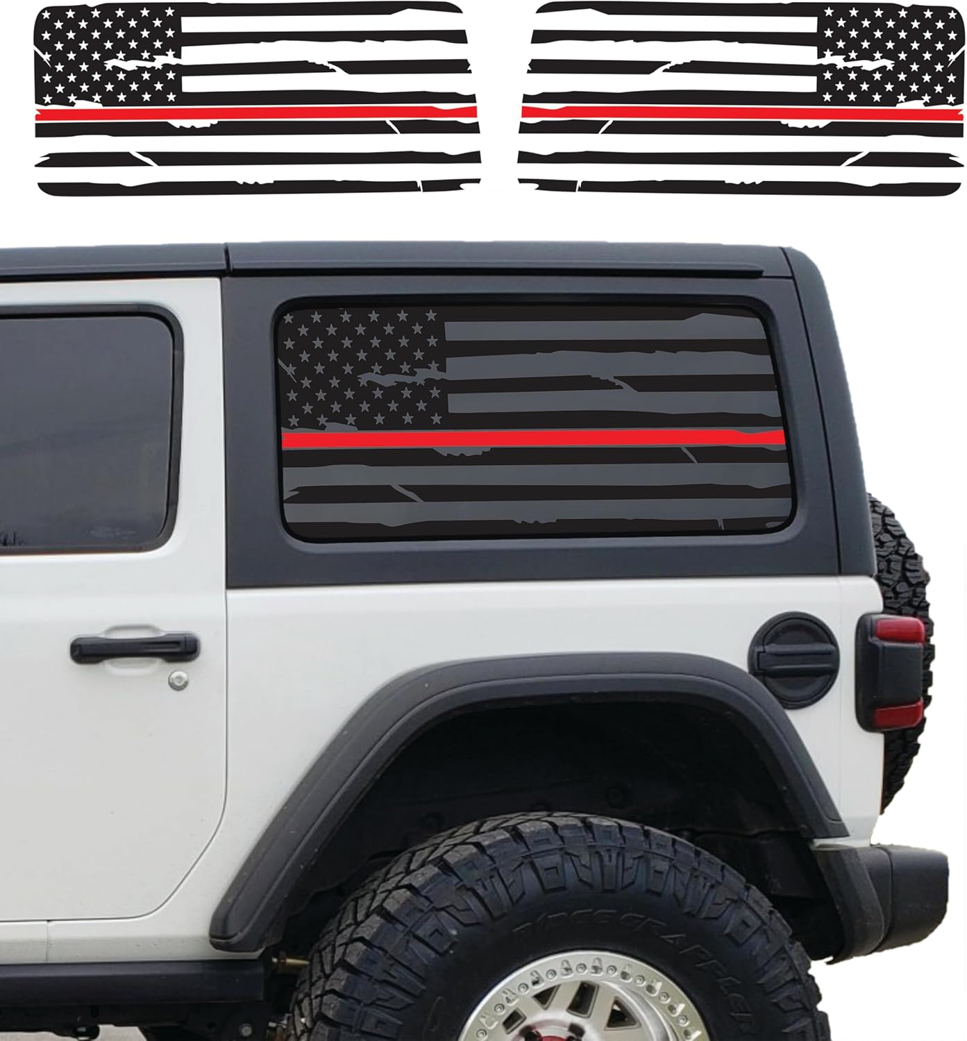 Compatible with Jeep Wrangler Jk 2007-2018 (2 Door) Precut American Flag Window Decals Both Side Proudly Made in The US Matte Black (Punisher US Flag)