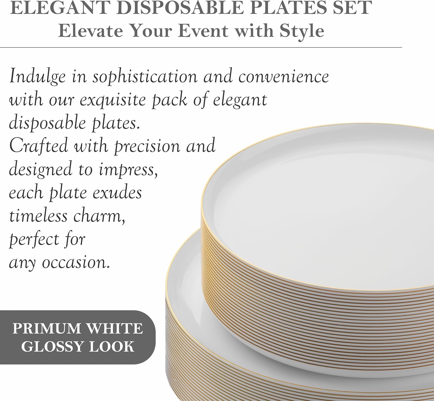 BloominGoods 50 PCS Disposable Plastic Plates For Party, 25 8.5 In. Appetizer Plates And 25 10.5 In. Dinner Plates, White With Gold Rim Plates For Wedding Or Event, Heavy Duty - Image 5