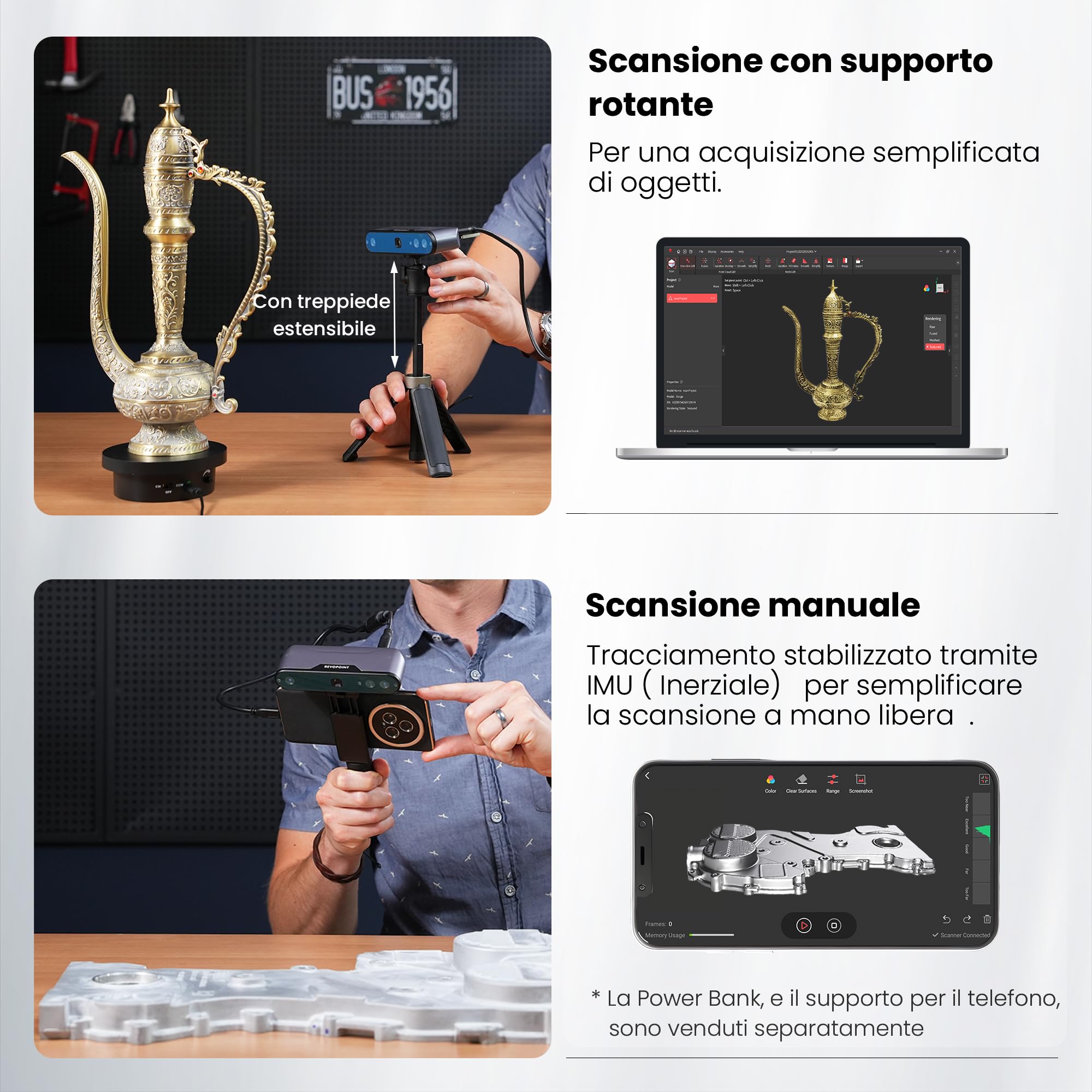 Revopoint INSPIRE - Scanner 3D per stampa 3D. Uno scanner tascabile e portatile per modelli 3D. Velocità di scansione fino a 18 FPS. Precisione fino a 0,2 mm. Scansione 3D a colori
