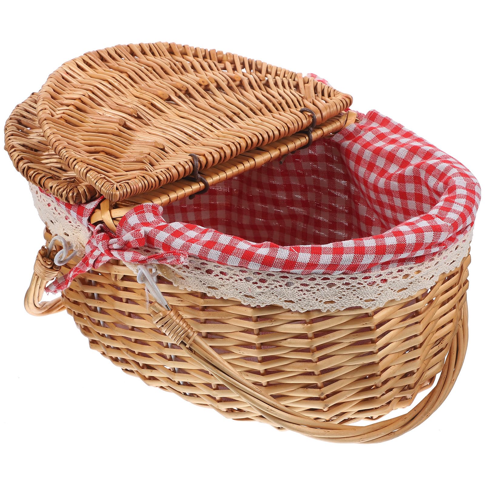 Cesta con Tapa y Asas Doble Rústica de Mimbre de Picnic