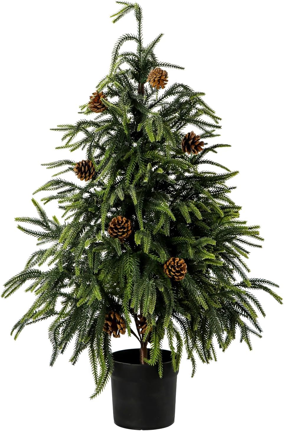 3FT Artificial Norfolk Topiary Trees for Front Porch 36-inch Real Touch Norfolk Pine Christmas Tree with Pine Cones Greenery Realistic Fake Potted Plants for Indoor Outdoor Décor (1, Gradient Green)
