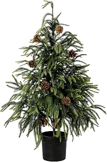 3FT Artificial Norfolk Topiary Trees for Front Porch 36-inch Real Touch Norfolk Pine Christmas Tree with Pine Cones Greenery Realistic Fake Potted Plants for Indoor Outdoor Décor (1, Gradient Green)