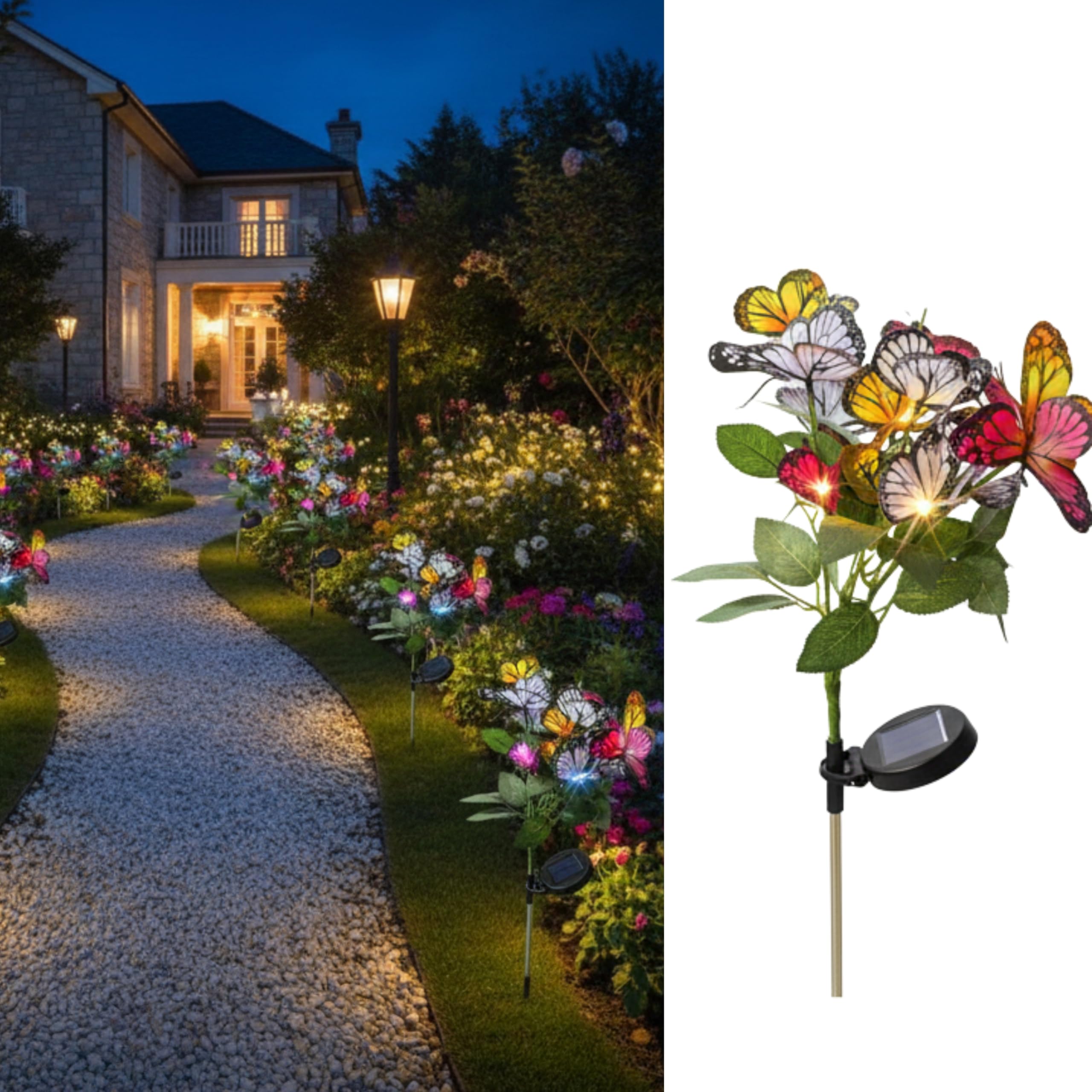 Homehop Solar Light for Garden 14 Butterflies Swaying 42 LED Decorative Lamp for Outdoor, Pathway, Balcony, and Home décor and Yard Multicolor Auto On/Off (800mah-ABS)-image-15