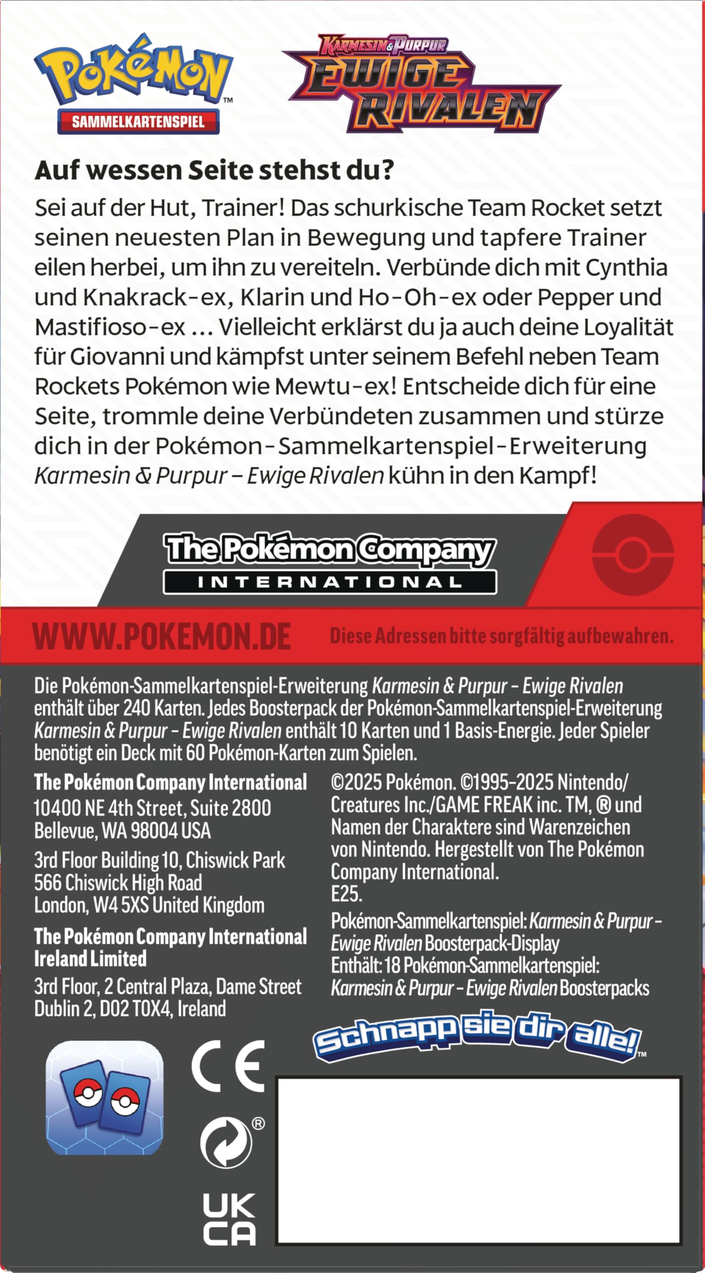 Pokémon-Sammelkartenspiel: Boosterpack-Display Karmesin & Purpur – Ewige Rivalen (18 Boosterpacks)