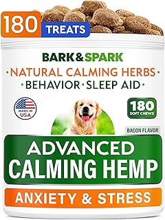BARK&SPARK Advanced Calming Hemp Treats for Dogs - Hemp Oil + Melatonin - Anxiety Relief - Separation Aid - Stress Relief During Fireworks, Storms, Thunder - Aggressive Behavior, Barking - 180 Chews