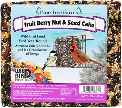 BestNest Pine Tree Fruit, Berry, Nut & Seed Cakes, Pack of 8 2 lb Seed Cakes for Wild Birds Sunflower Seeds, Nuts & Fruit Blend Gelatin-Bound for Shape Retention Ideal for Platform Feeders