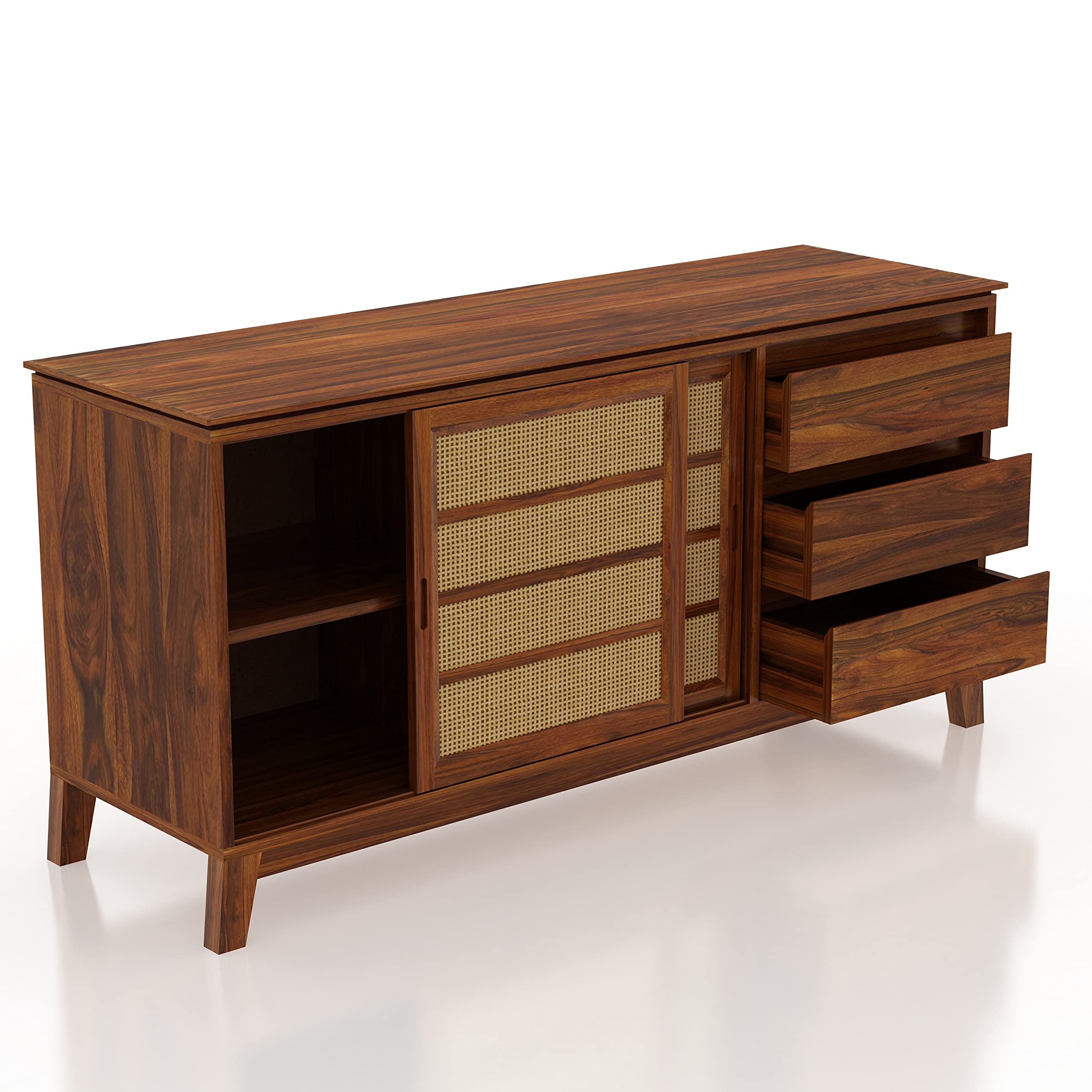TG Furniture Sheesham Wood Cane Sideboard Cabinet with 3 Drawers Storage for Living Room Bedroom Hallway Kitchen Office (Natural Finish)-image-21
