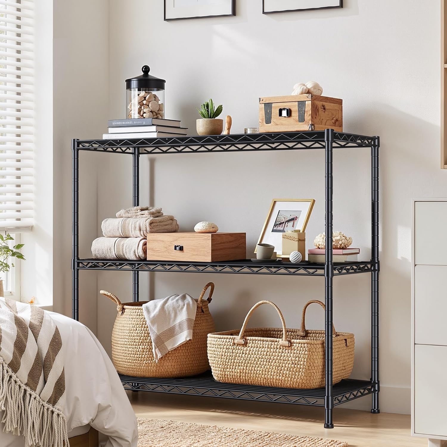 3- Shelf Metal Shelving Unit 35.6Wx14Dx36H,Adjustable Storage Shelves Heavy Duty Garage Steel Shelving for Office,Wire Rack Small Shelf for Kitchen Shelves Laundry Bathroom Pantry Closet Black - Image 6