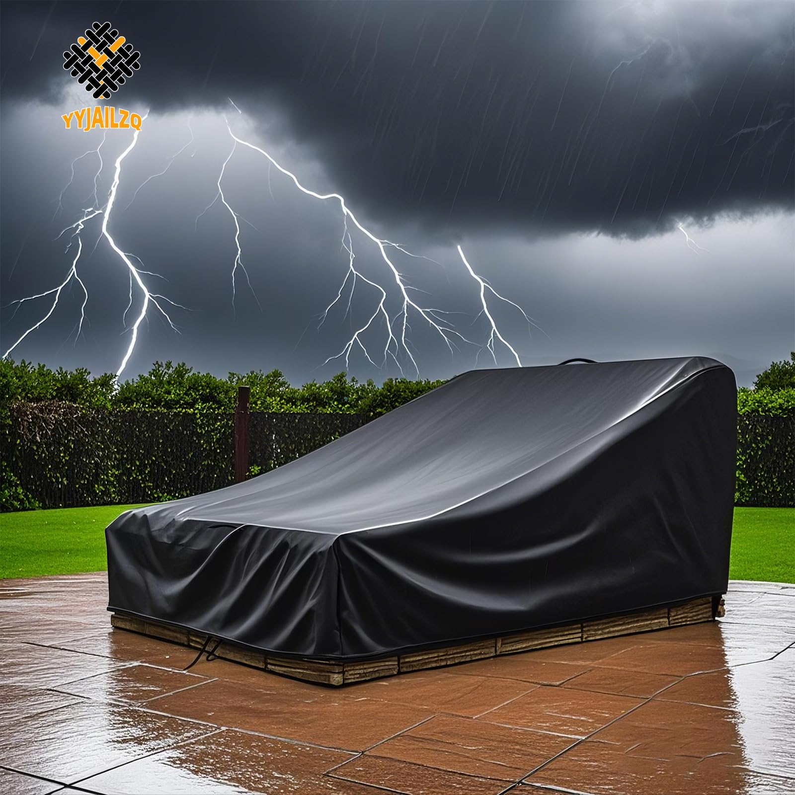 Funda para Tumbona 2 Personas Impermeable, Doble Tumbona Al Aire Libre con Asa y Cordon, Resistente al Viento, 420D (210 * 160 * 40/90cm, Negro)