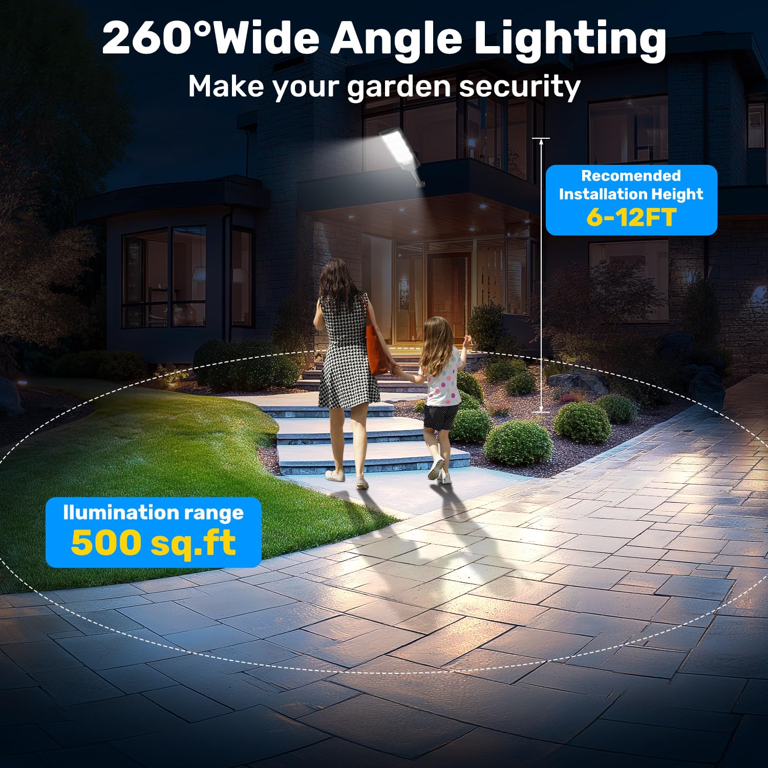 Farolas Solares Exterior, 600W Potente Focos LED Solar con Mando a Distancia, Sensor de Movimiento, IP66 Impermeable 6500K Luz Solar Exterior Lampara Solar Jardín para Garage Patio (2 Pack)
