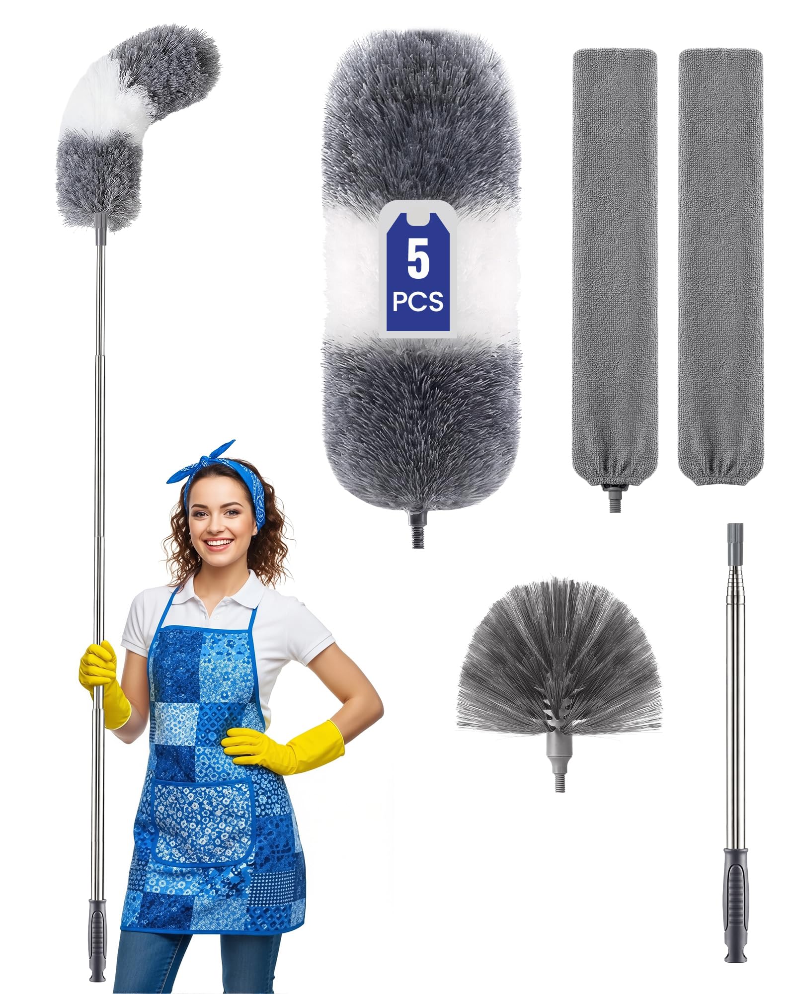 5-in-1 Microfiber Duster Kit with Extension Pole for Ceiling Fans & Blinds, Cleaning Tool…