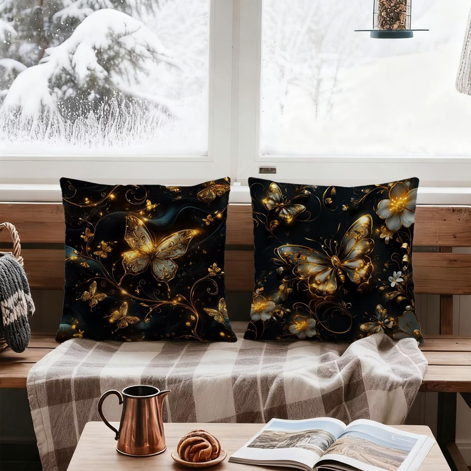 Oro Funda Cojin 60x60 Retro Funda Almohada 60x60 Cojines Sofa Súper Suave Fundas Cojines Decorativos Fundas Almohadas 4 Piezas Almohada Cervicales y Cuello, para Hogar Cama Salon Decoracion E - 959