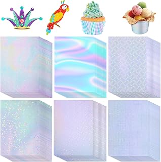 72 Sheets Holographic Sticker Paper, Transparent Holographic A4 Vinyl Laminate Film, Clear Overlay Lamination Sticker Paper Self Adhesive Waterproof, 11.7 x 8.3 Inch (Fresh Style)