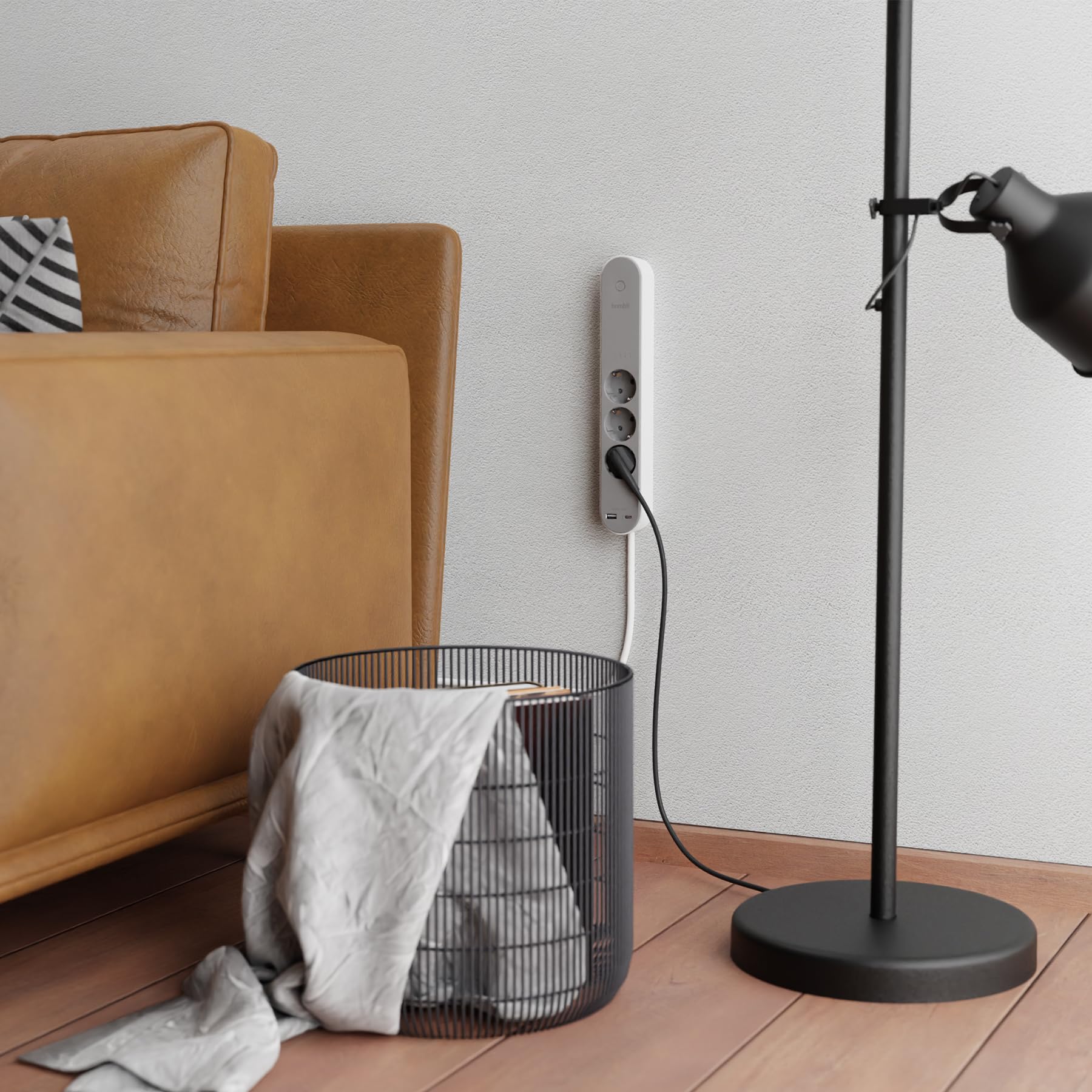 Hombli Smart Regleta con 3 Salidas AC y 2 USB | Regleta Wi-Fi con Protección contra Sobretensiones y Protección Infantil | Montaje en Pared | Cable de 1,5m | Compatible con Alexa y Google