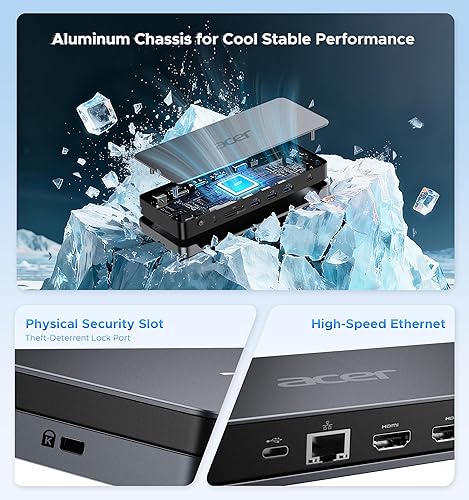 Miniatura 6 de Acer Estación de acoplamiento premium 13 en 1 con PD de 110 W y soporte de monitor triple  Dual 4K HDMI y DP, 5Gbps USB AC, Gigabit Ethernet,