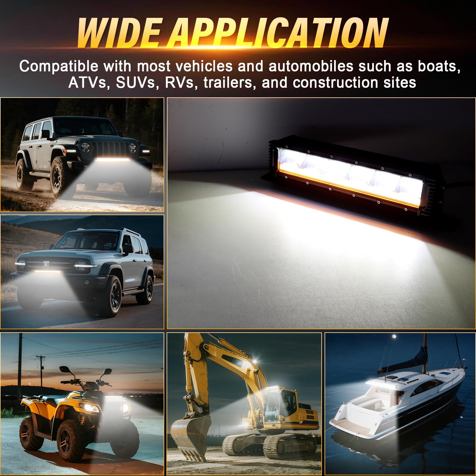 RIGIDON Led rampa z zestawem wiązki 12v, Amber DRL, listwa świetlna led do 4x4 Offroad Pojazdów Samochodów Ciężarówka Ciągnik Quad Łódź, 6000K światła przeciwmgielne