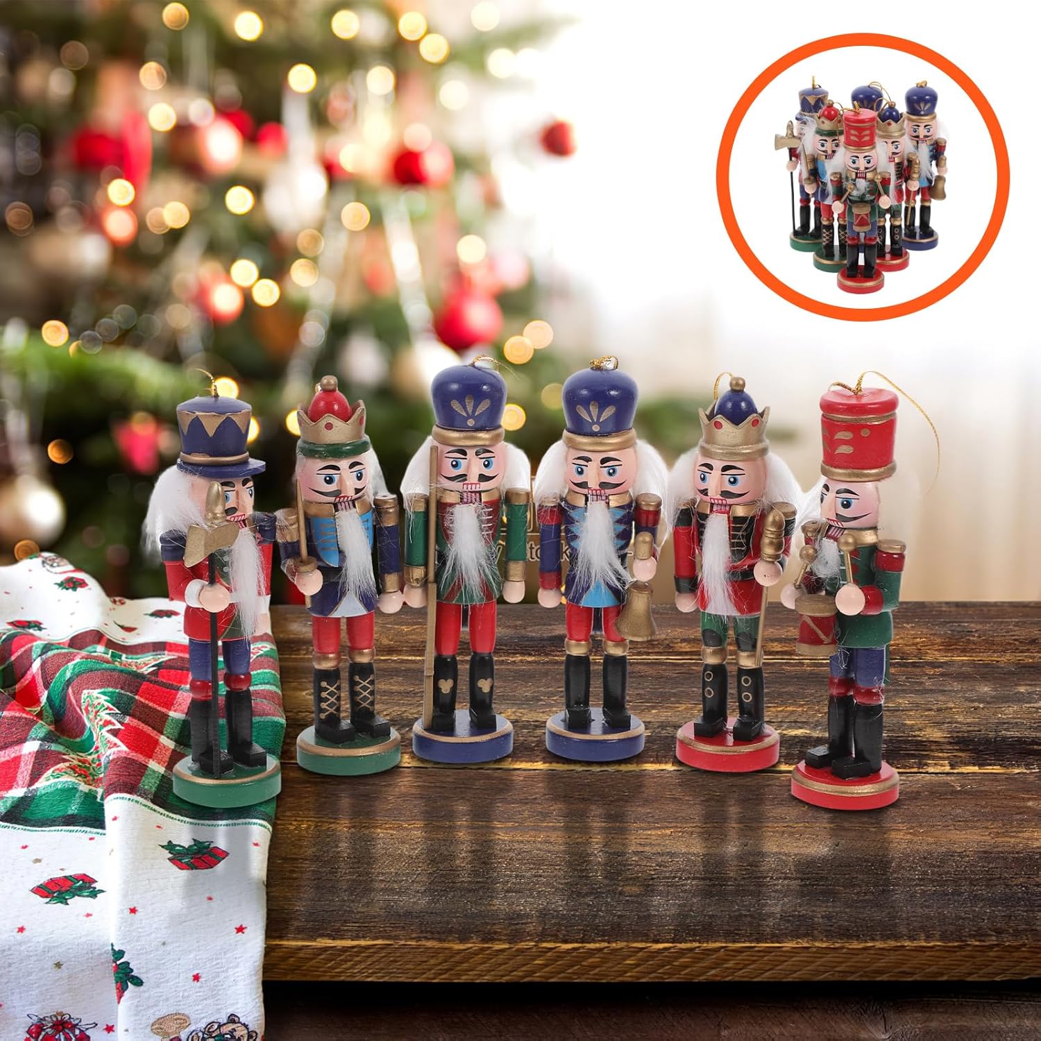 VOSAREA 6PCS Christmas Nutcracker Ornament Hanging Soldier Nutcracker Christmas Tree Wooden Nutcracker Pendant Ornament Party Favor (12CM)