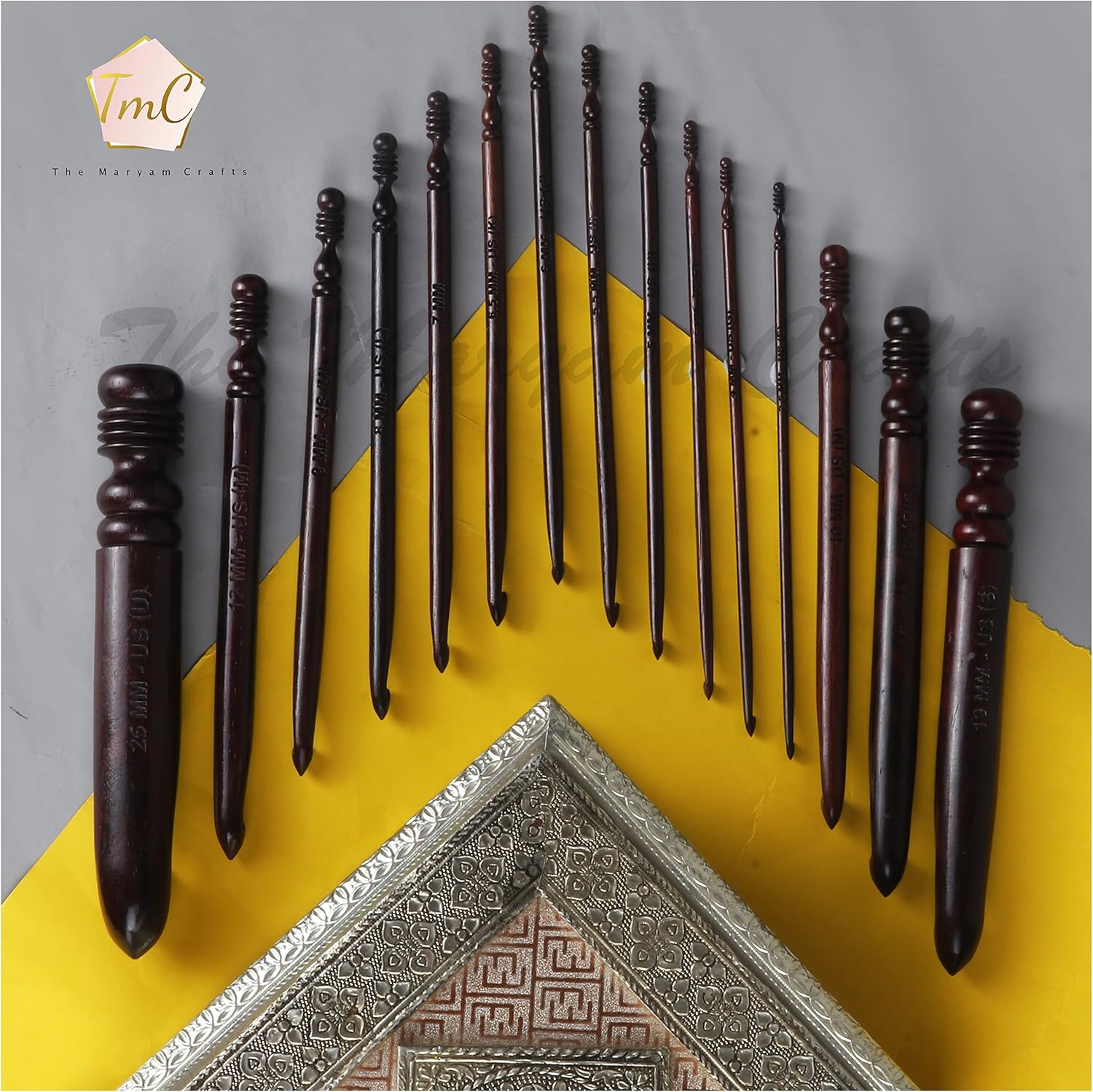 Rosewood Crochet Hook Set | 15PCS (3.5MM-25MM) | Handmade Wooden Needles | Engraved Sizes | Smooth Grip for Knitting, Crocheting, Yarn & Wool | Perfect for DIY Craft Projects & Gifts