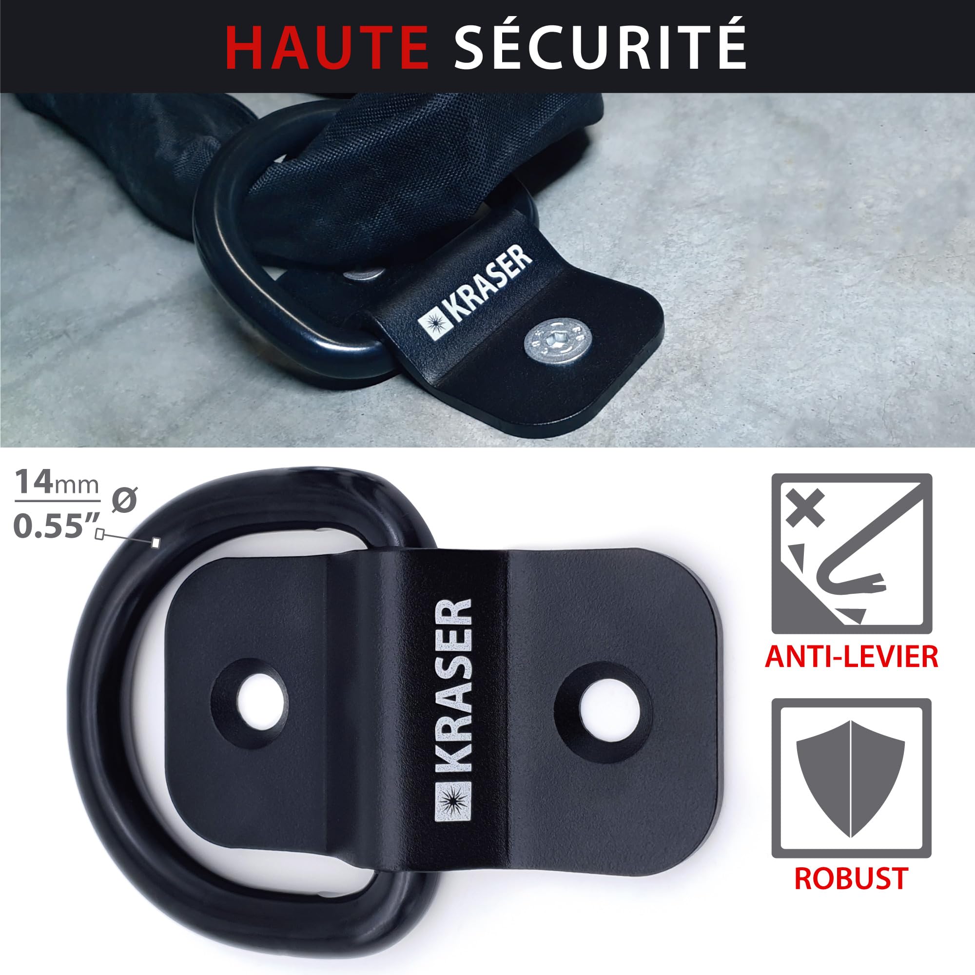 KRASER KR802 Ancrage Sécurité Sol et Mur, Anneau Basculant ø14, Tout Acier Compact Résistant avec Attaches Vis Bouchons Expansifs, Fixation Antivol Moto Garage Parking Vélo Remorque, Fix Bloque Ancre