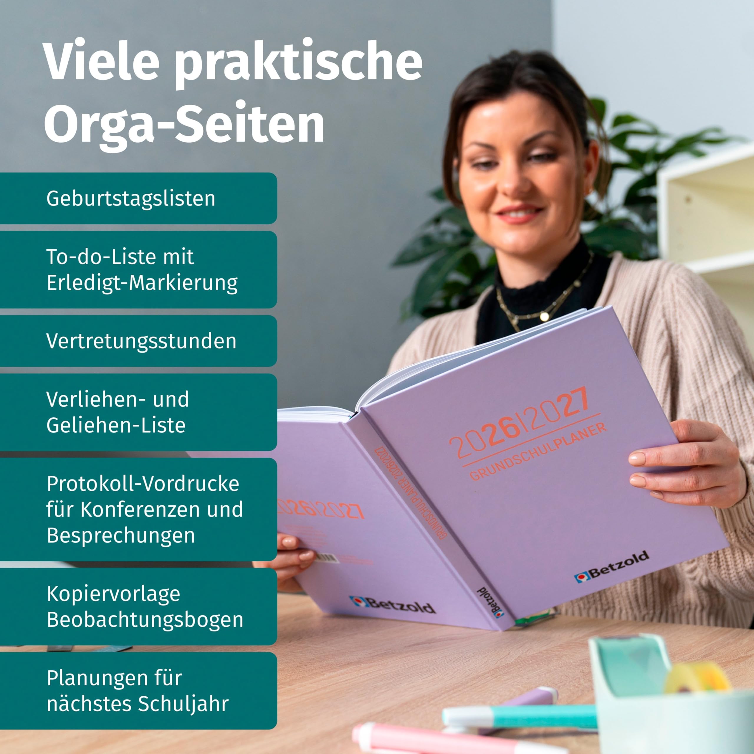 Betzold Design-Grundschulplaner 2026/2027- Hardcover DIN A4 plusLehrer-Kalender Jahresplaner Grundschule