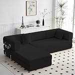 GEARIVY Canapé lit convertible Corduroy Couch Bed 4-in-1 DIY Canapé modulaire combiné pliez la taille du roi Sommeil Sol Cama Lounge Couch pour le salon (Noir, 204CM)