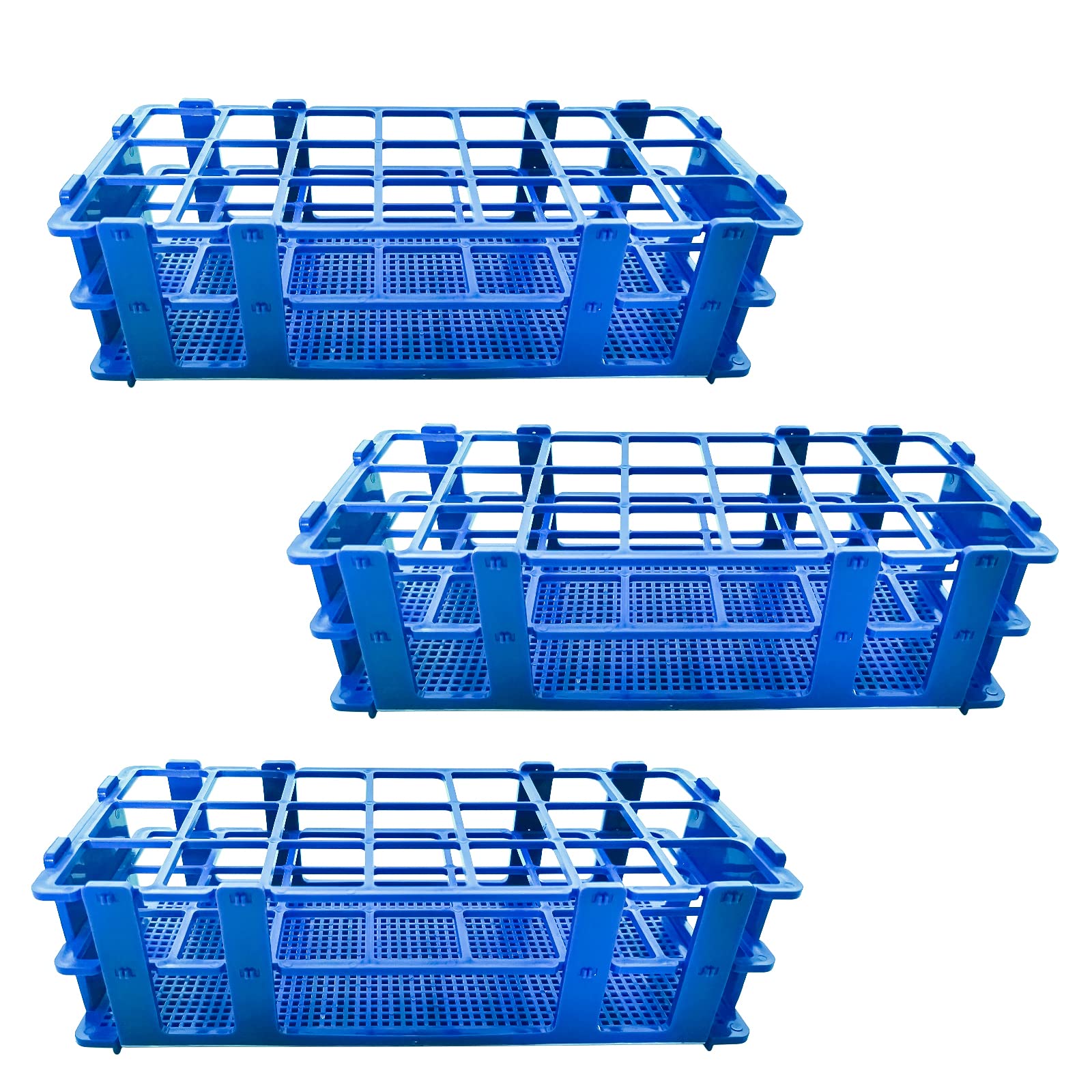 3 Packs Plastic Test Tube Rack, 21 Holes Lab Test Tube Rack Holder for 30mm Test Tubes, Blue, Detachable (21holes)