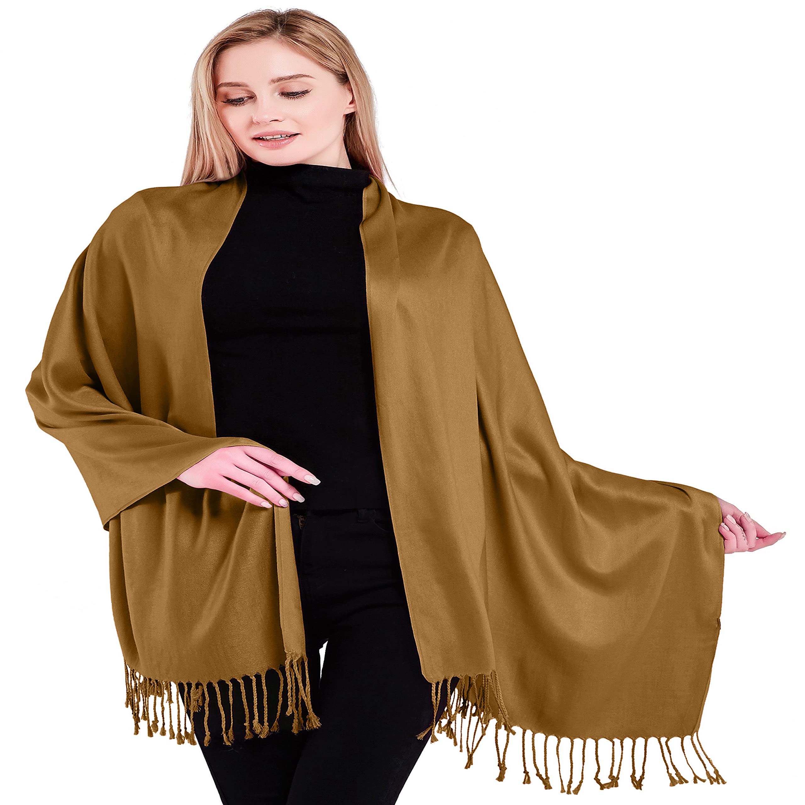 CJ Apparel Camel Brown Solid Colour Design Nepalese Shawl Seconds Scarf Wrap Stole Throw Head Wrap Pashmina Hand Made in Nepal