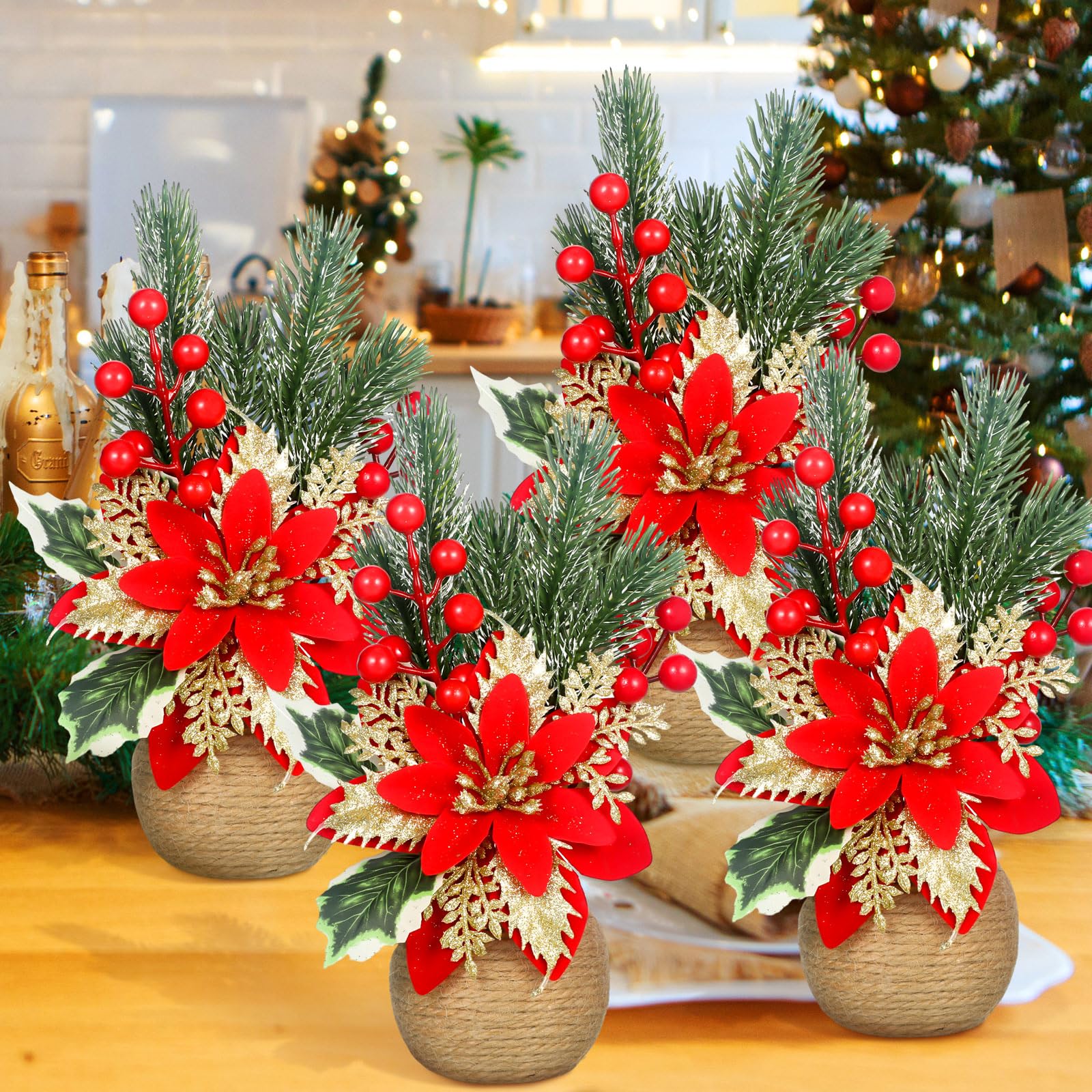 Amazon.com: Zeyune Christmas Poinsettias Artificial Christmas