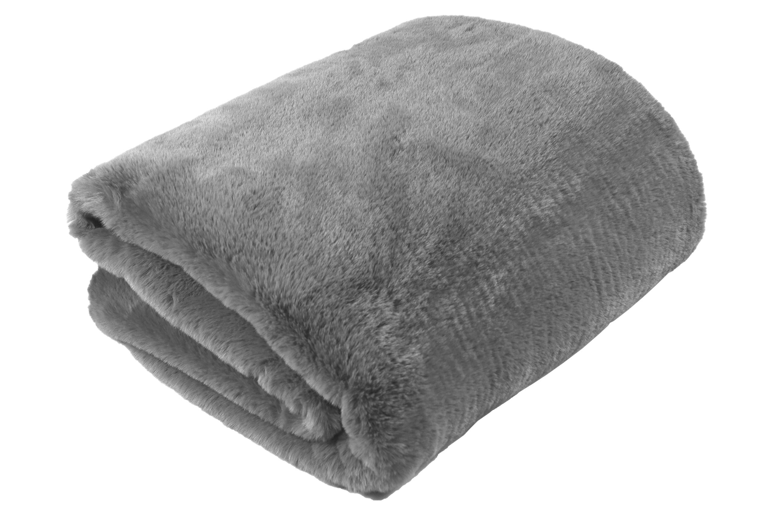 jilda-tex Wohn- Kuscheldecke Felloptik Rabbit Deluxe 750 GSM 150x200 220x240 cm Kunst-Felldecke (Hellgrau 220x240)