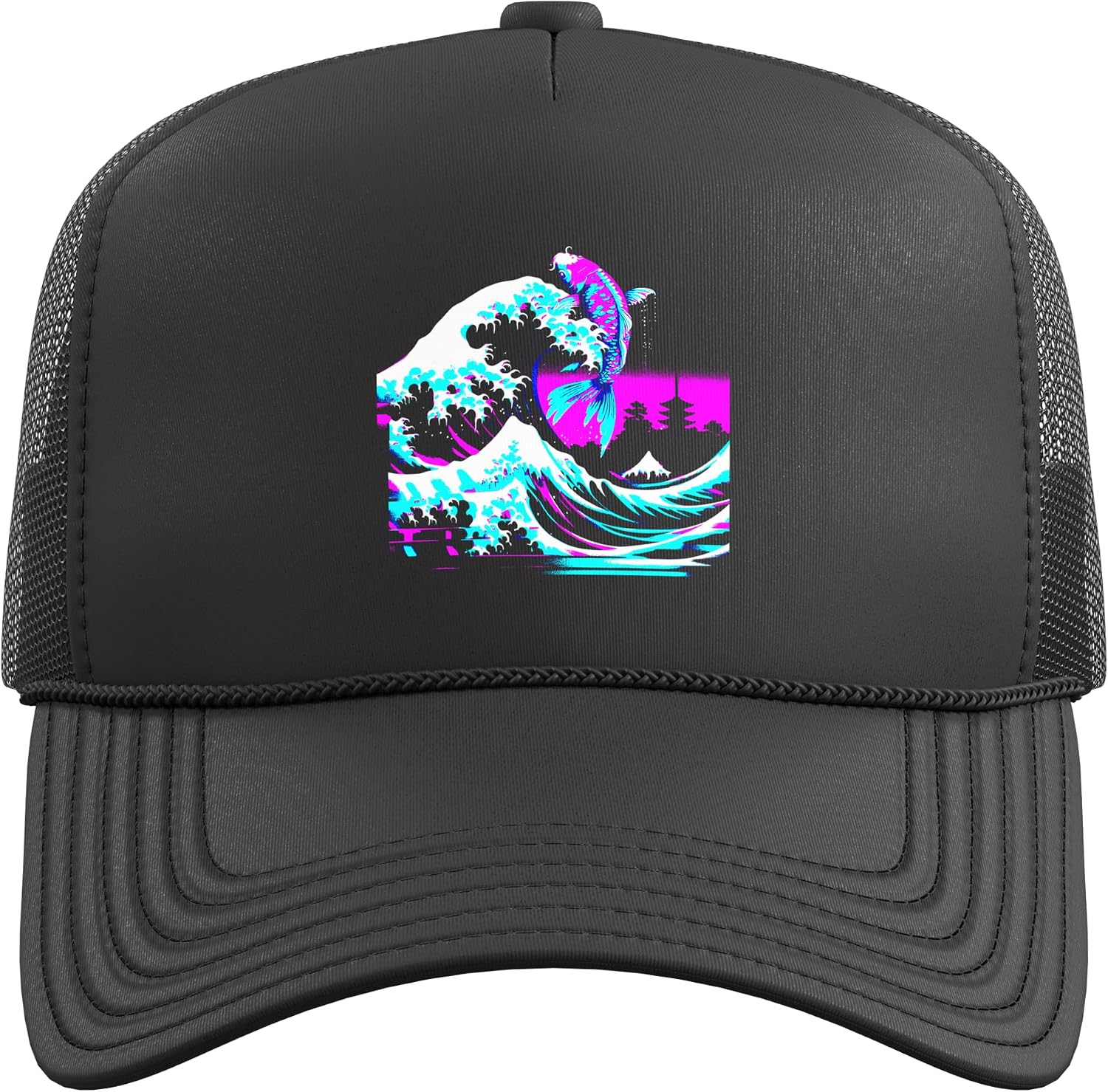 Kanagawa Wave Koi Fish Glitch - Vintage Japanese Art Trucker Hat with Adjustable Mesh Back image 2