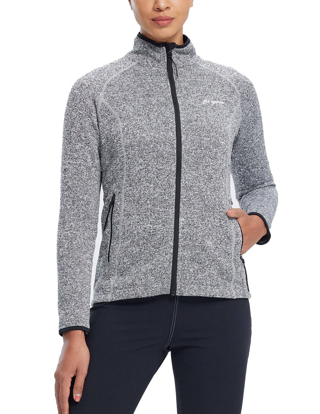 fit space Women's Sweater Full Zip Scrub Jacket Lightweight Knitwear Athletic Jumper (X-Large,Grey)