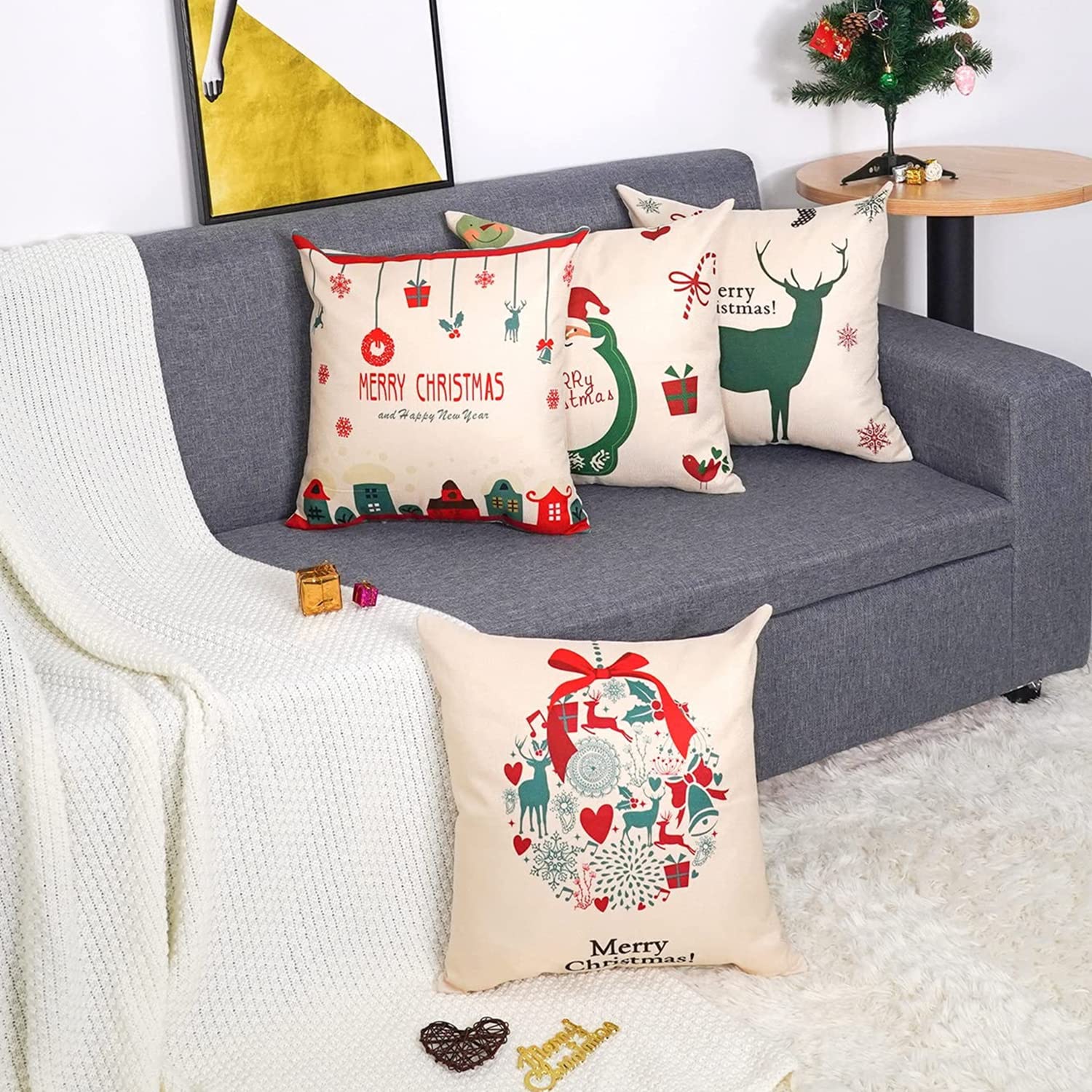 GYISANA Set of 4 Decorative Cushion Covers, Cotton Linen Cushion Cover, Decorative Cushion, Sofa Cushion for Couch Car - Image 3