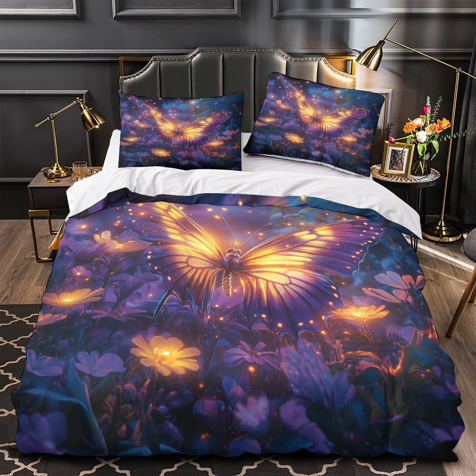 Parure de couette anti-décoloration papillon magique drap 3 pièces grand lit enfants lavages fréquents