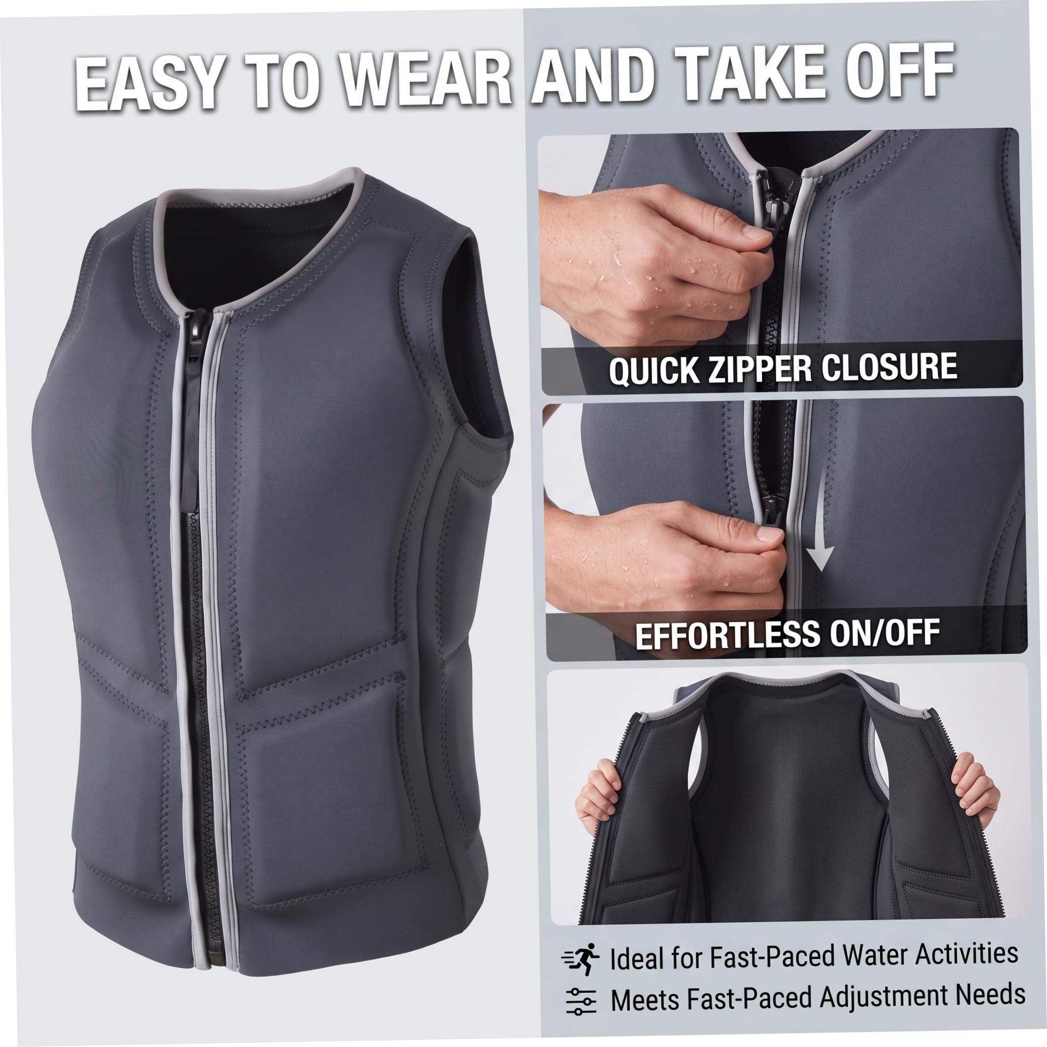Gilet de Sauvetage Wakeboard Adulte, Gilet de Sauvetage à Fermeture éclair, XL