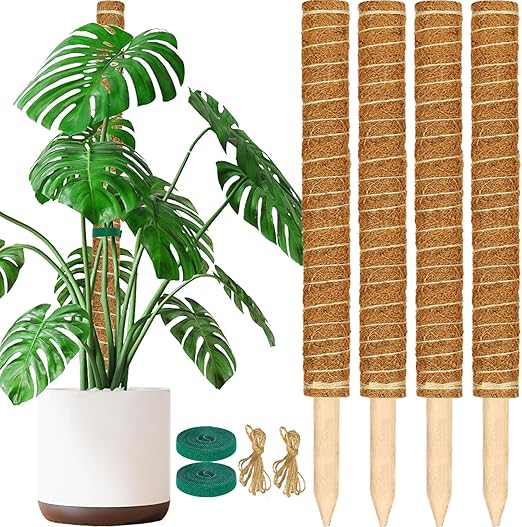 Moss Pole, 4 Pack 17inch Monstera Plant Support Stackable Moss Poles for Plants, Coir Totem Pole Tall Moss Pole for Climbing Plants, Sphagnum, Indoor Potted Plants - Can Stacked Up to 56’’