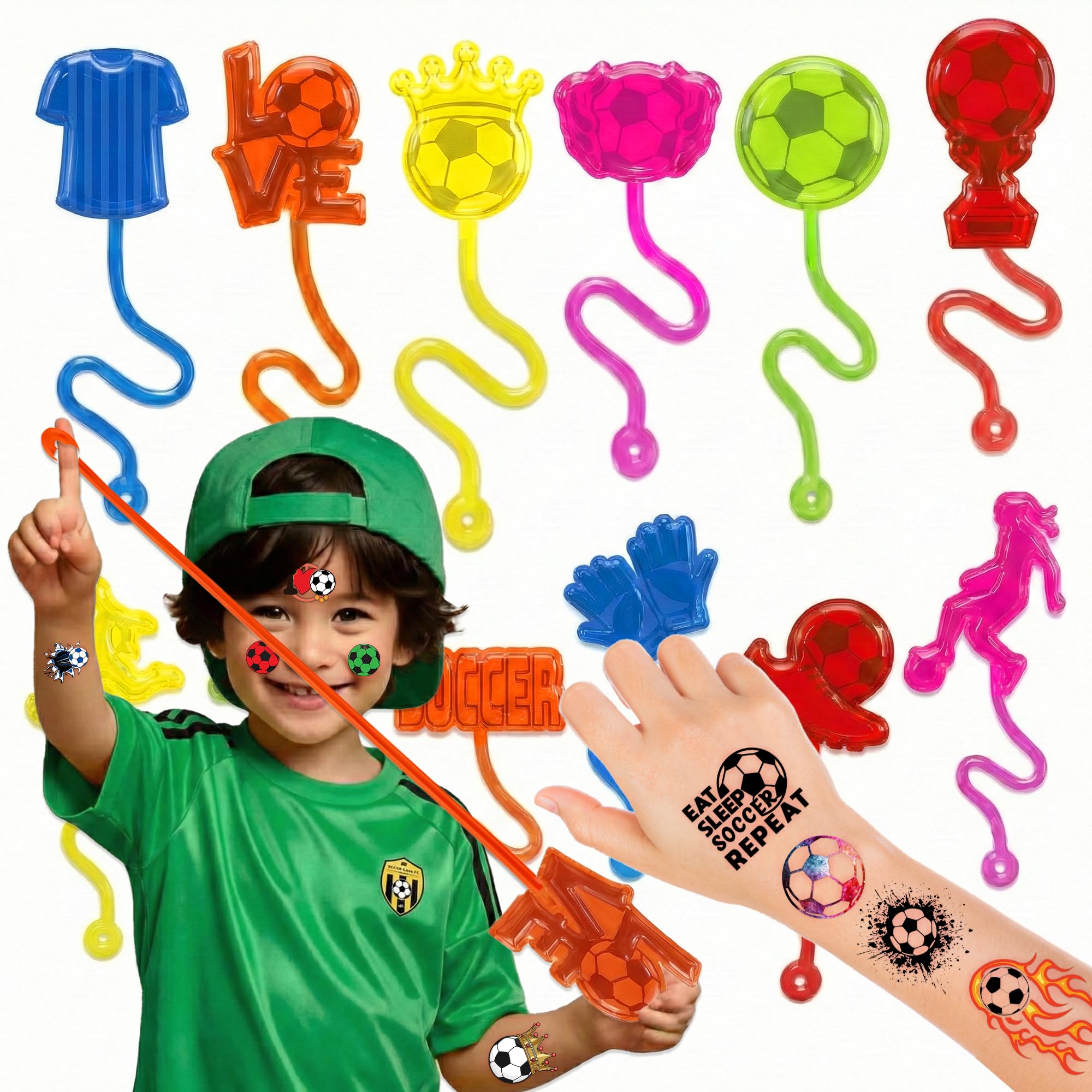 48 PCS Soccer Party Favors for Kids - 24 Temporary Tattoos & 24 Stick Hands