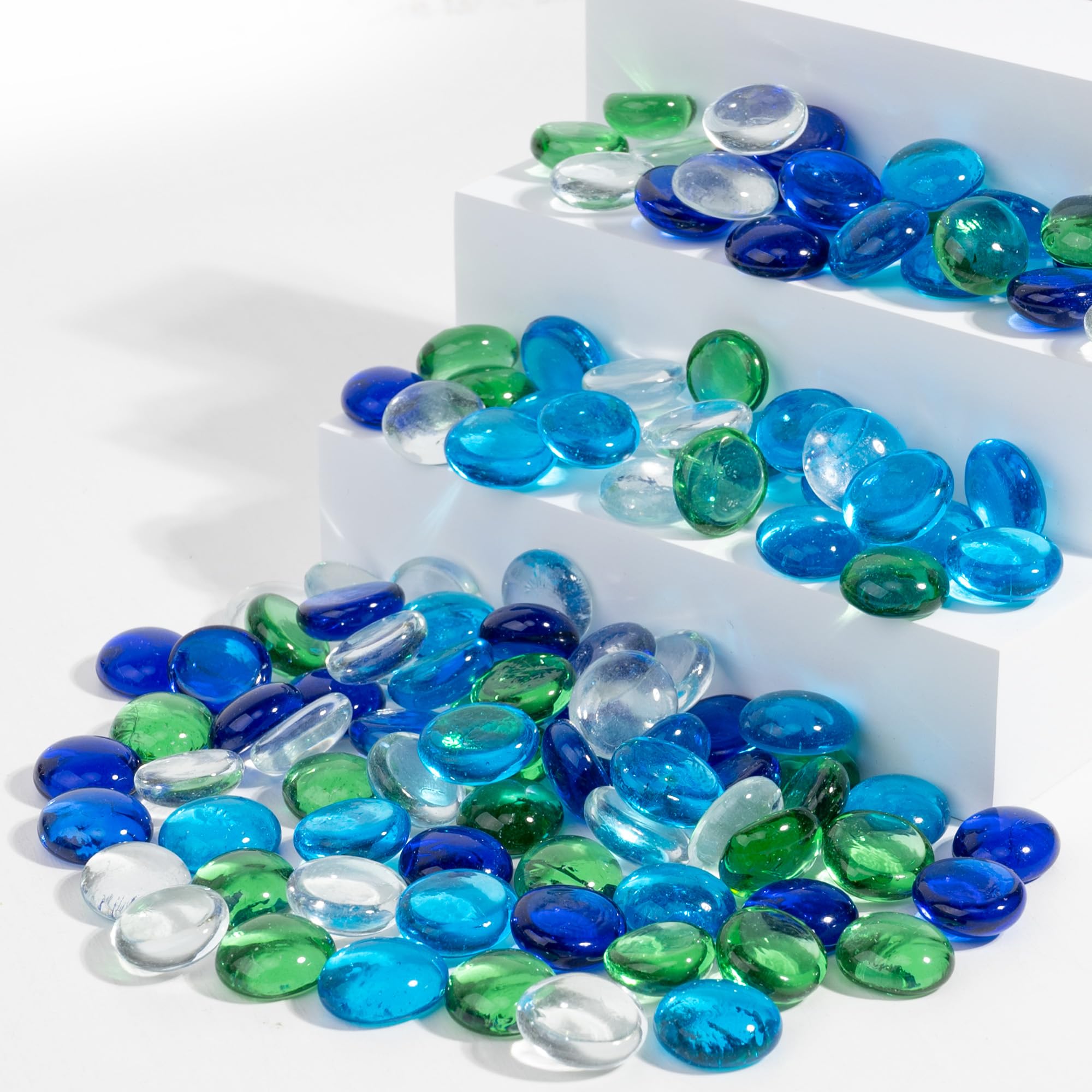 1LB Flat Glass Marbles Stones Flat Bottom Marble Beads 17-19mm Smooth Stone Pebbles for Home Decoration Fire Pit Landscaping Glass Gemstone for Fish Tanks Flower Pots DIY Crafts (4Colors MixB)