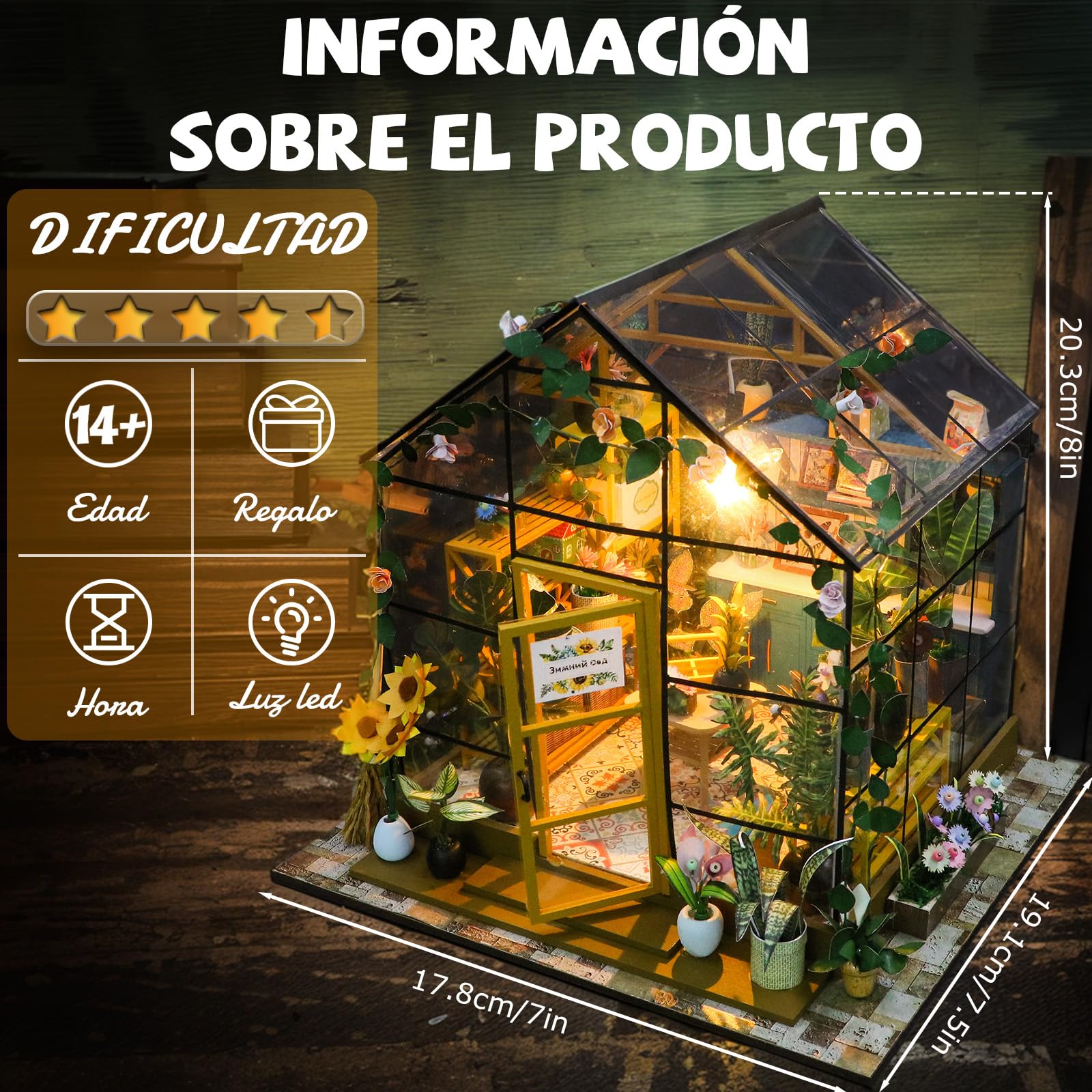 JONRRYIN DIY Miniature House, Casa Miniatura para Montar, Modelo de Invernadero con Lámpara LED e Instrucciones, casita de Madera Miniatura para Decoración del Hogar Regalos Creativos (A)