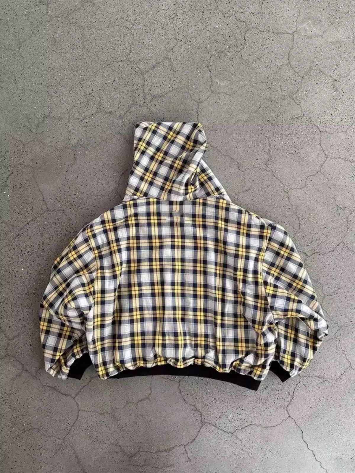 Herren Hoodie mit Reißverschluss Reversible Karierte Jacke Y2K Kapuzenpulli Kapuzenjacke