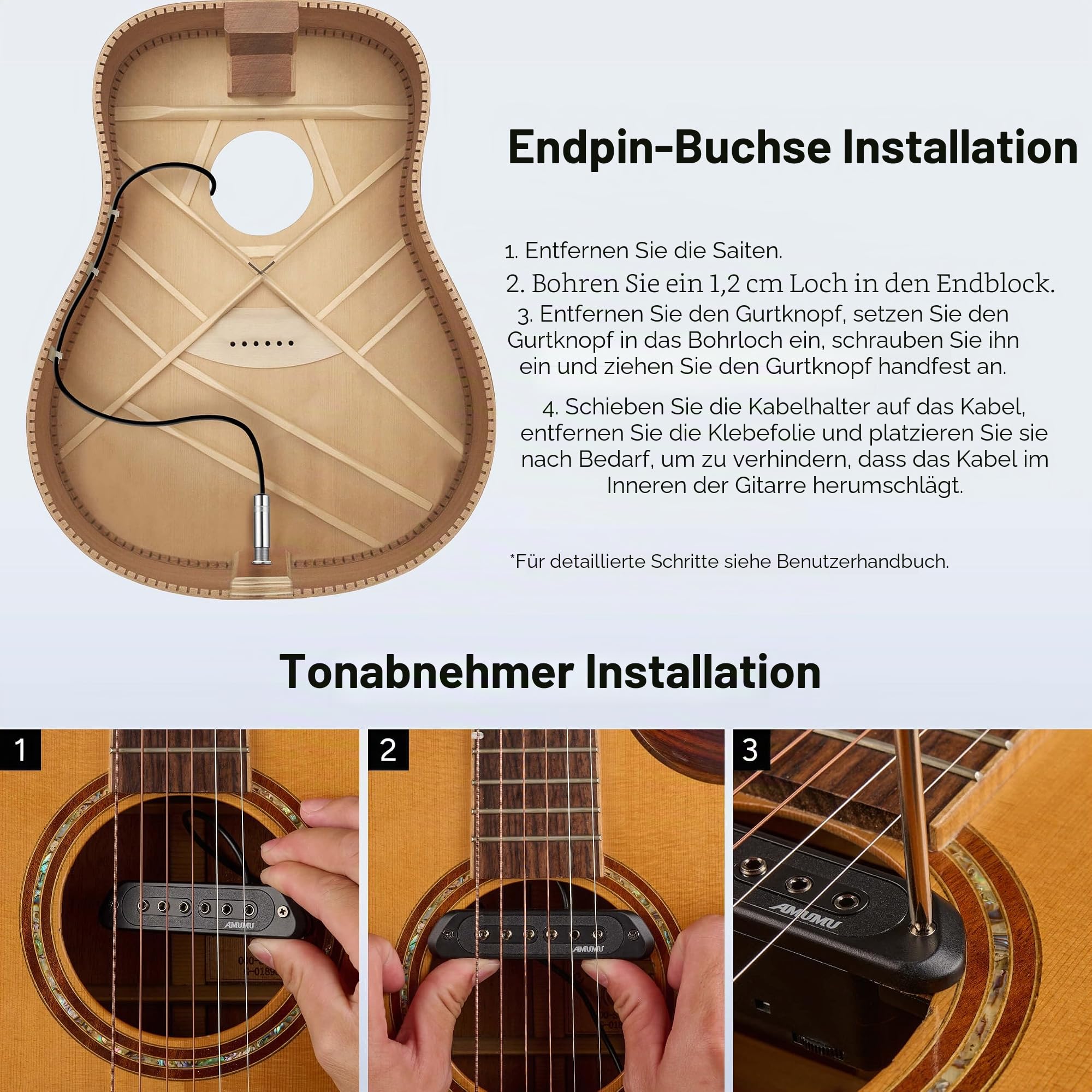 Amumu SP60 Tonabnehmer für Akustikgitarre, Humbucker, magnetisch, passives Schallloch, Tonabnehmer für Akustikgitarre