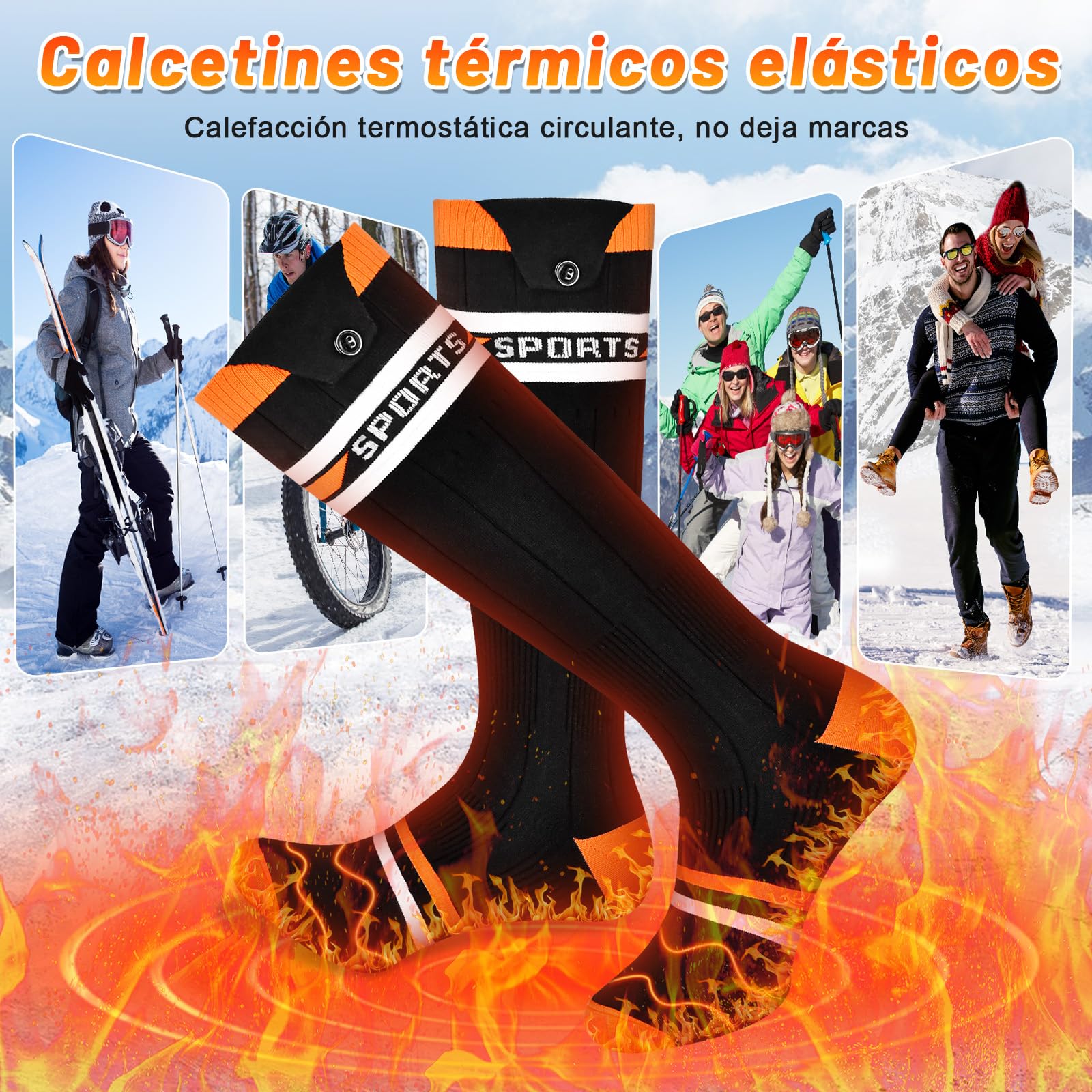 Aragallant Calcetines Calefactables Mujer Hombre, 5V/5000mAh Calcetines Térmicos Eléctricos Recargables con 4 Temperaturas, Calentadores de Pies Calcetines para Invierno Esquí Caza