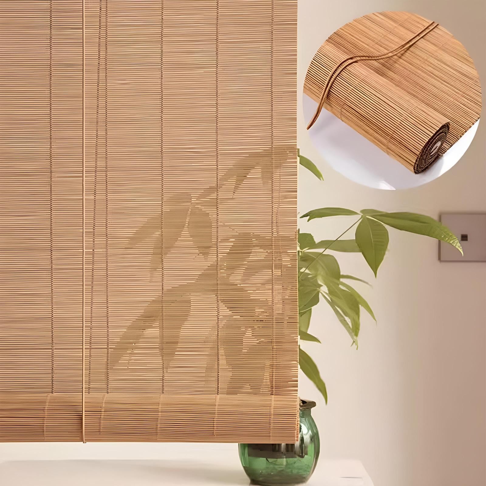 Eiauiuo Retro Bamboo Roller Blind, Bamboo Blinds For Windows & Doors, UV & Sun Protection, Blackout Side Pull Blind, Privacy Protection, Adjustable Rustic Bamboo Curtains(40x80)