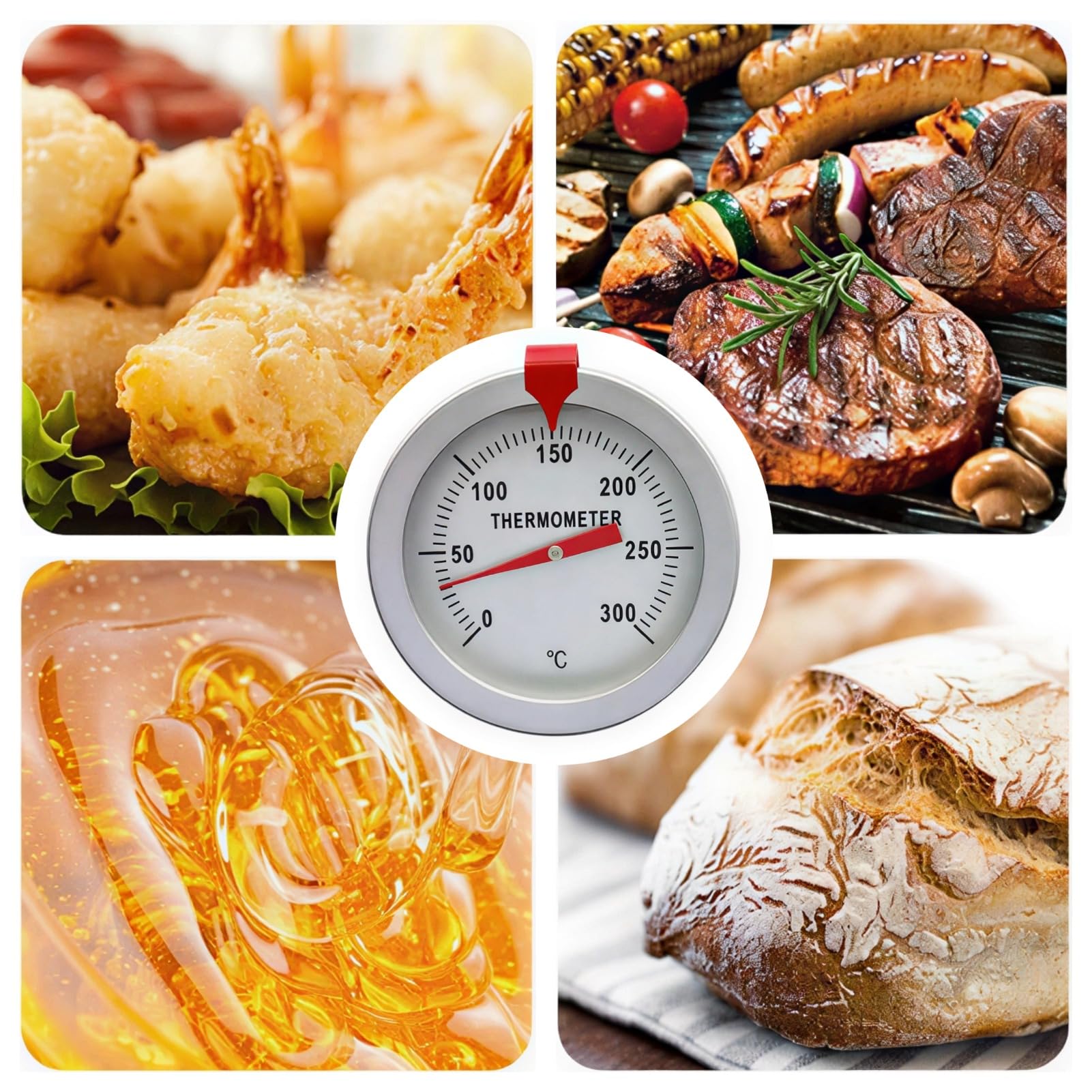 Termómetro para Freír con Dial de 5 cm, Rango 50-300°C, Medir Aceite y Comida Caliente