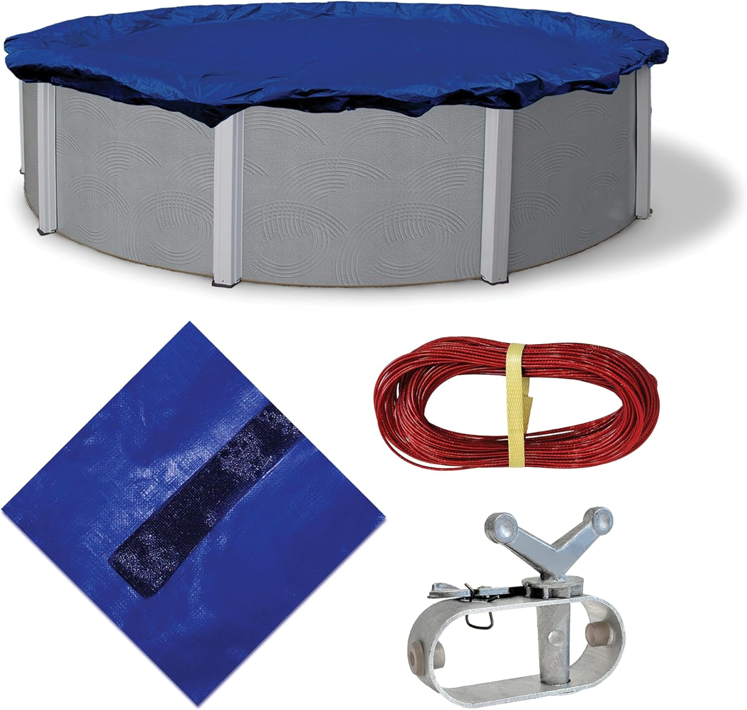 Blue Wave Gold 15-Year 30 ft Round Above Ground Pool Cover for Winter– Durable & Weather-Resistant Polyethylene – 4 ft Overlap, Black Underside, Reinforced Grommets, Winch, Cable – Royal Blue 30' (Round)