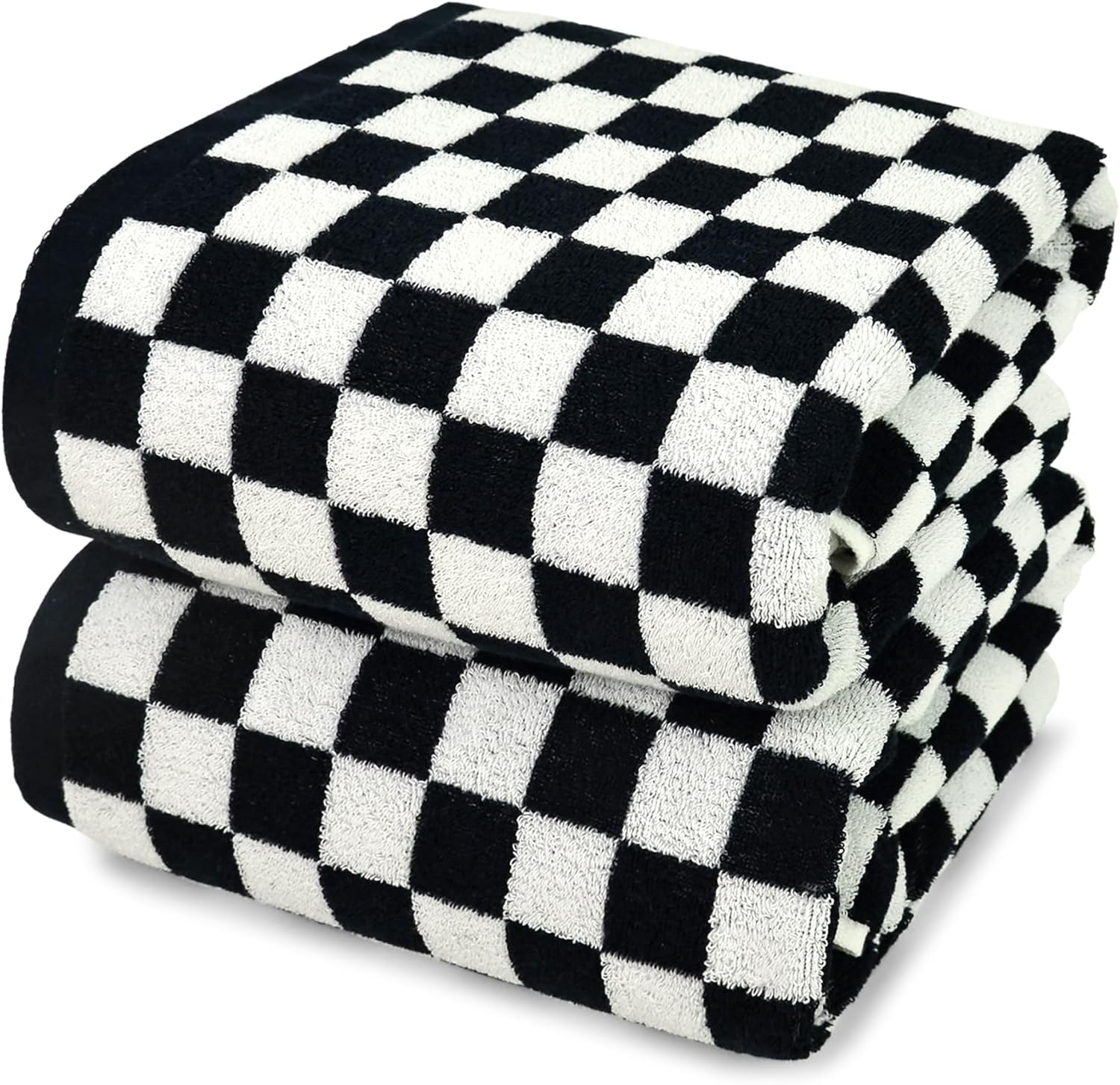 Jacquotha Bath Towels Black & White Checkered - 100% Cotton, 27.5" x 55", Soft & Absorbent & Quick Dry, Set of 2 Towels for Bathroom, Pool, Beach, Spa