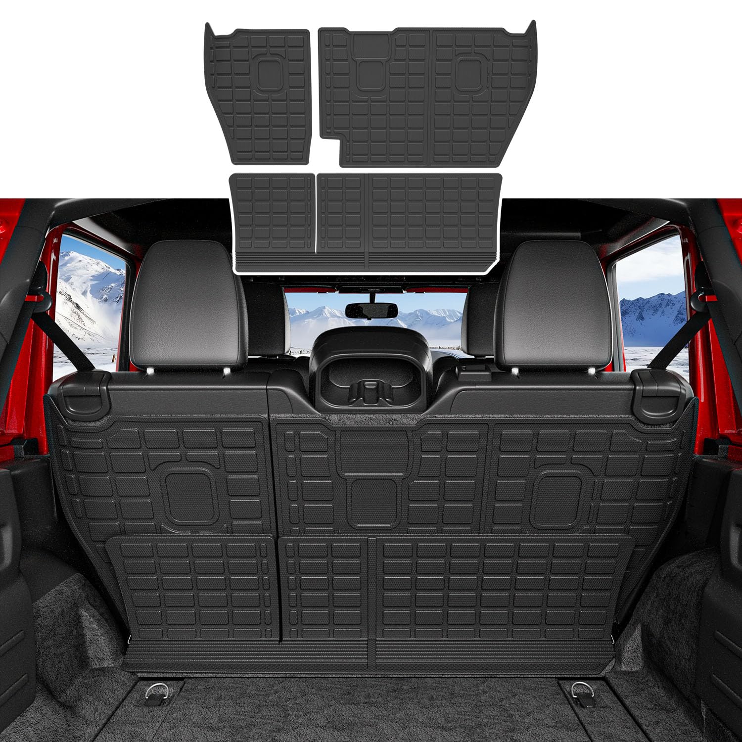 Backrest Mat Compatible with 2018-2025 Jeep Wrangler JL Unlimited 4X4 Cargo Mat TPE Back Seat Protector Replacement for 2018-2025 Jeep Wrangler JL Accessories